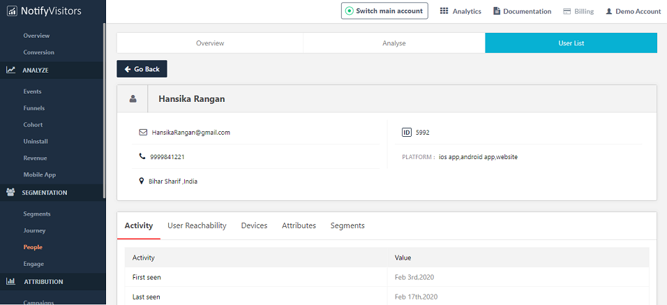 user profile view