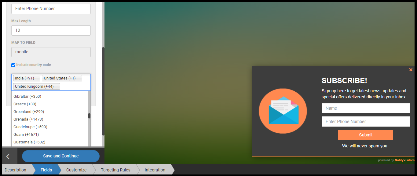 country code settings