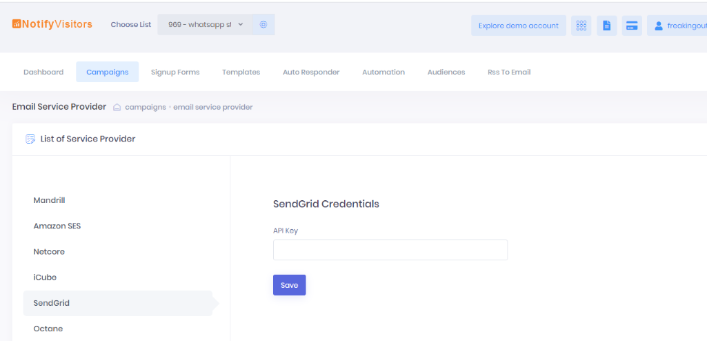 SENDGRID CREDENTIALS