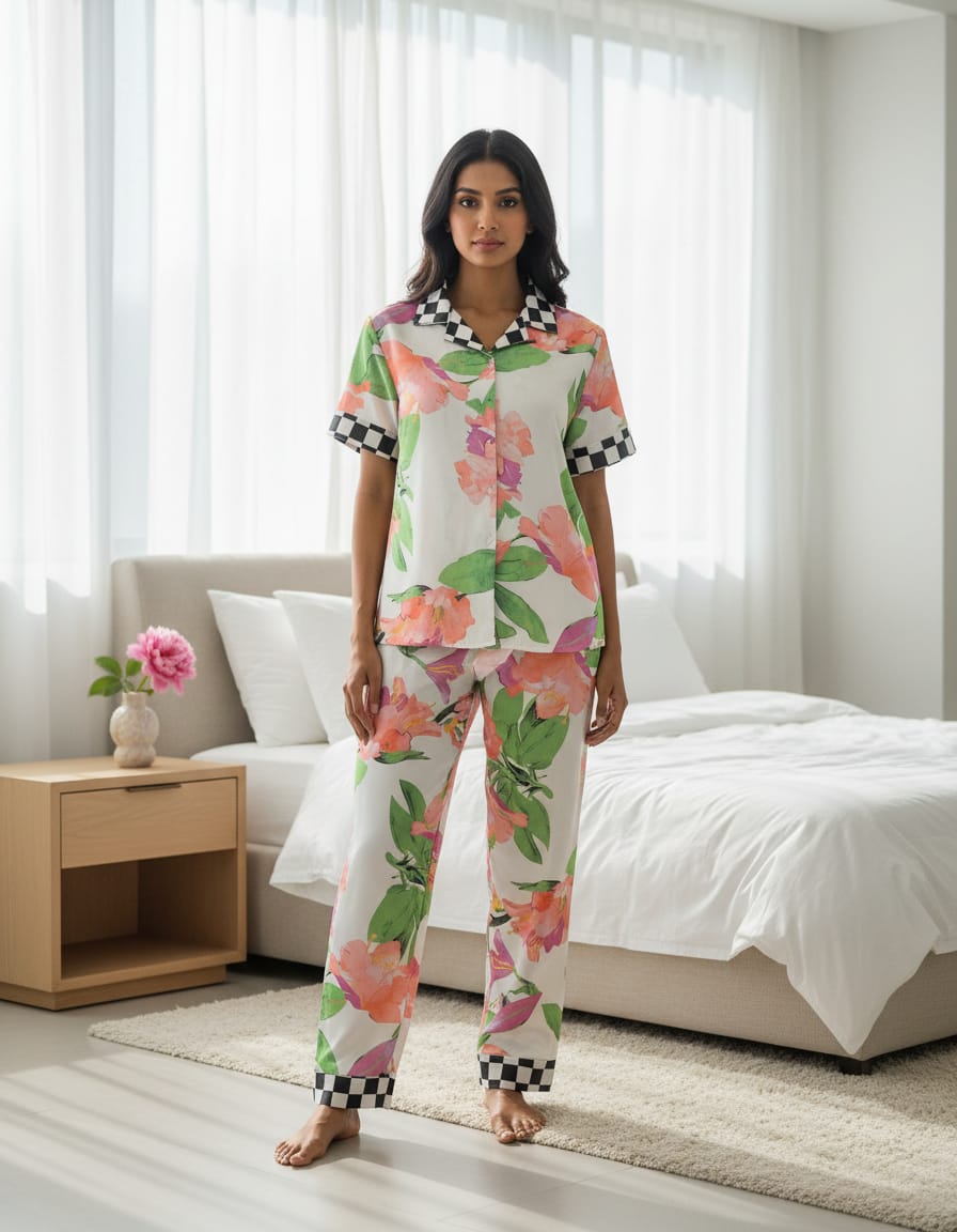 Multicolor Imported Satin Pajama Set For Women