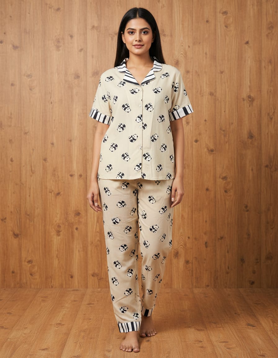 Multicolor Rayon Night Suit Set And Poly Cotton Pajama Set For Women Pack Of 2
