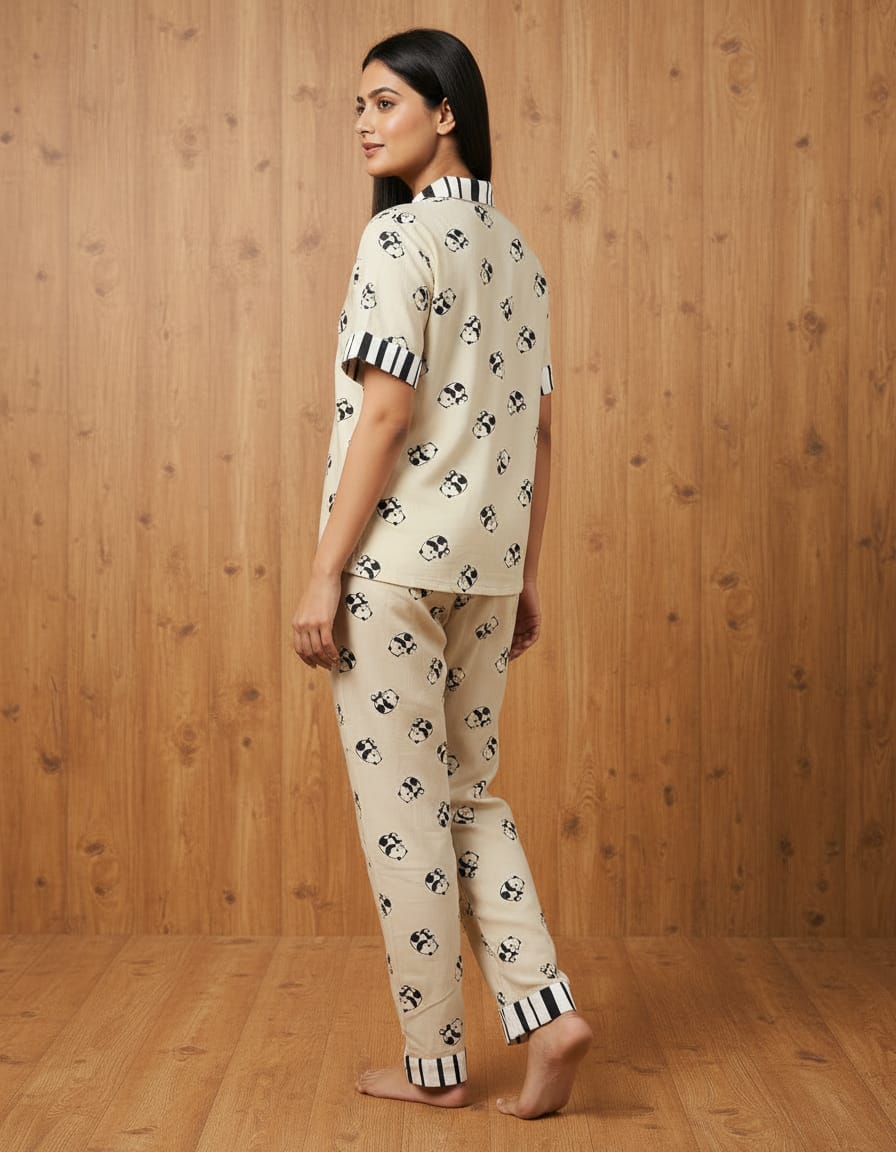 Yellow And Green Rayon Night Suit Set For Women