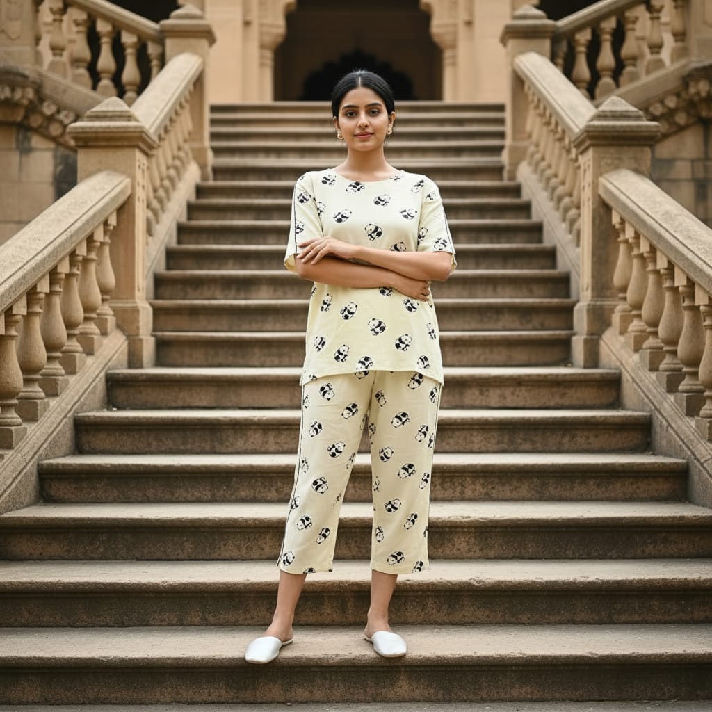 Yellow Rayon Pajama Set For Women