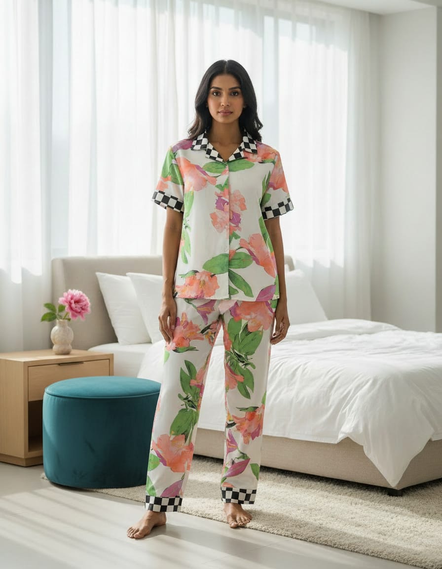 Multicolor Imported Satin Pajama Set For Women