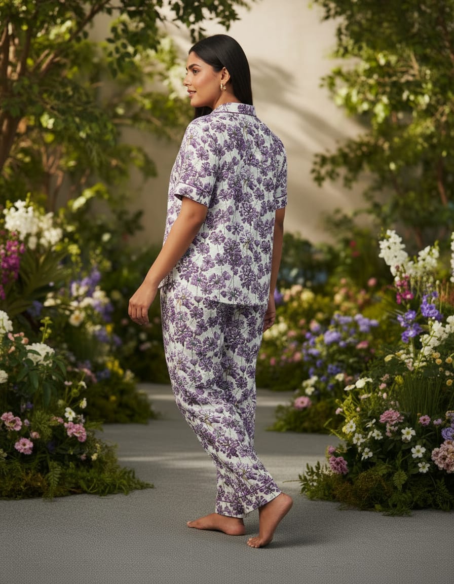 Multicolor Cambric 100% Cotton Night Suit Set For Women