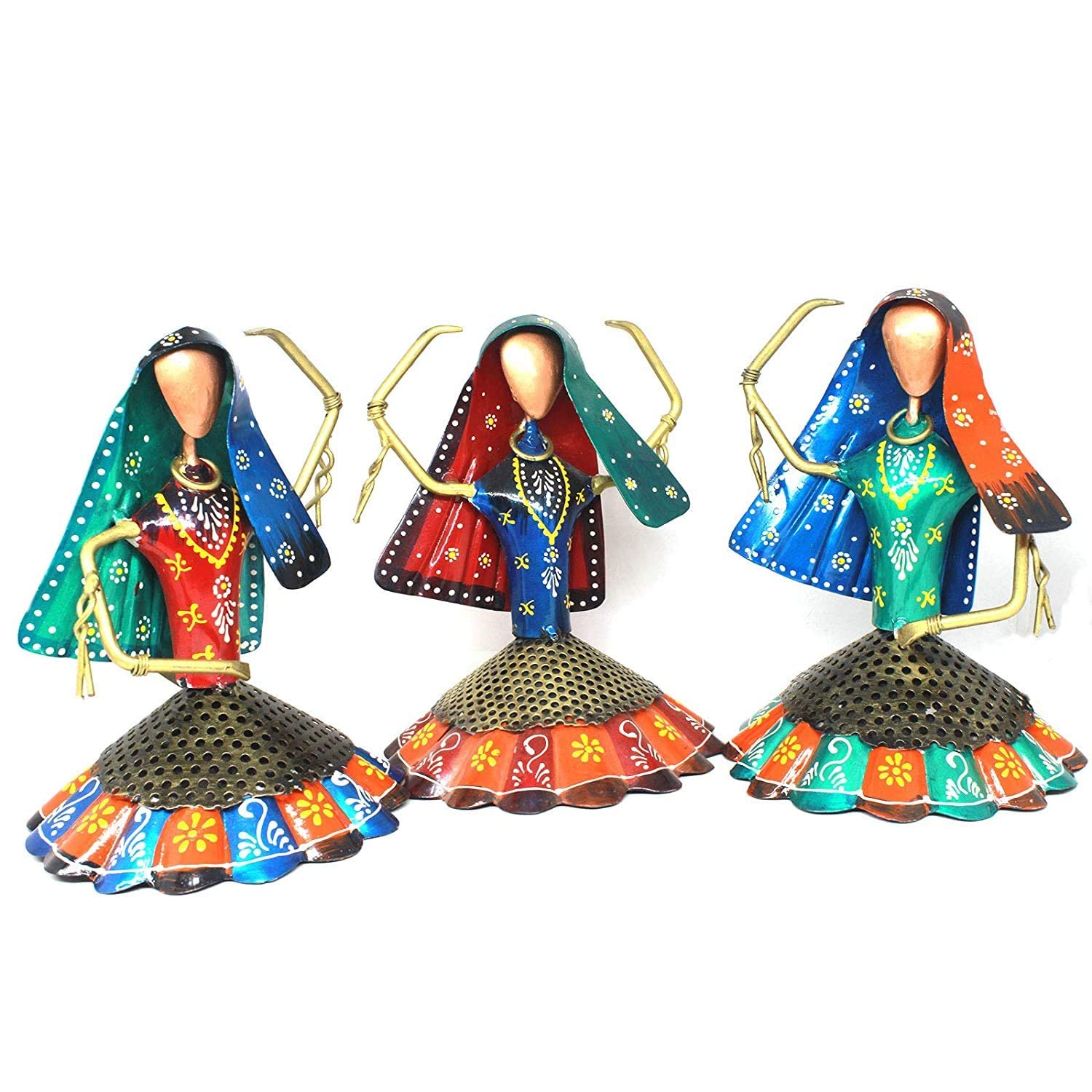 Decorative Showpiece Rajasthani Handicraft Wrought Iron Set of 3 Kalbeliya Dolls 9x7 inch for Home Decor, Office, Showcase, Gift (Kalbeliya Dolls) — photo — 2 of 7