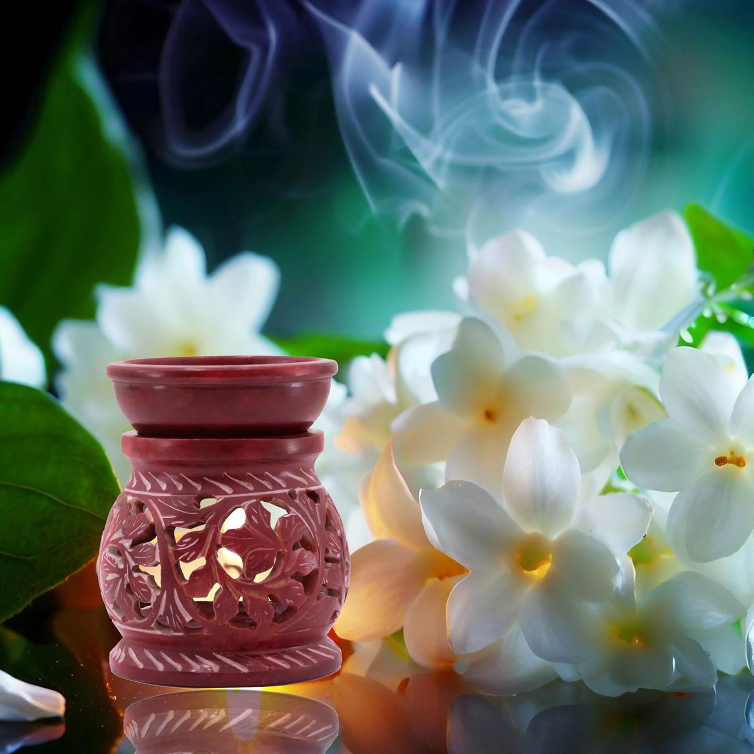 Hand-Carved Soapstone Aromatherapy Diffuser, Essential Oil Burner Aroma Diffuser for Home Fragrance (Floral) — photo — 2 of 7