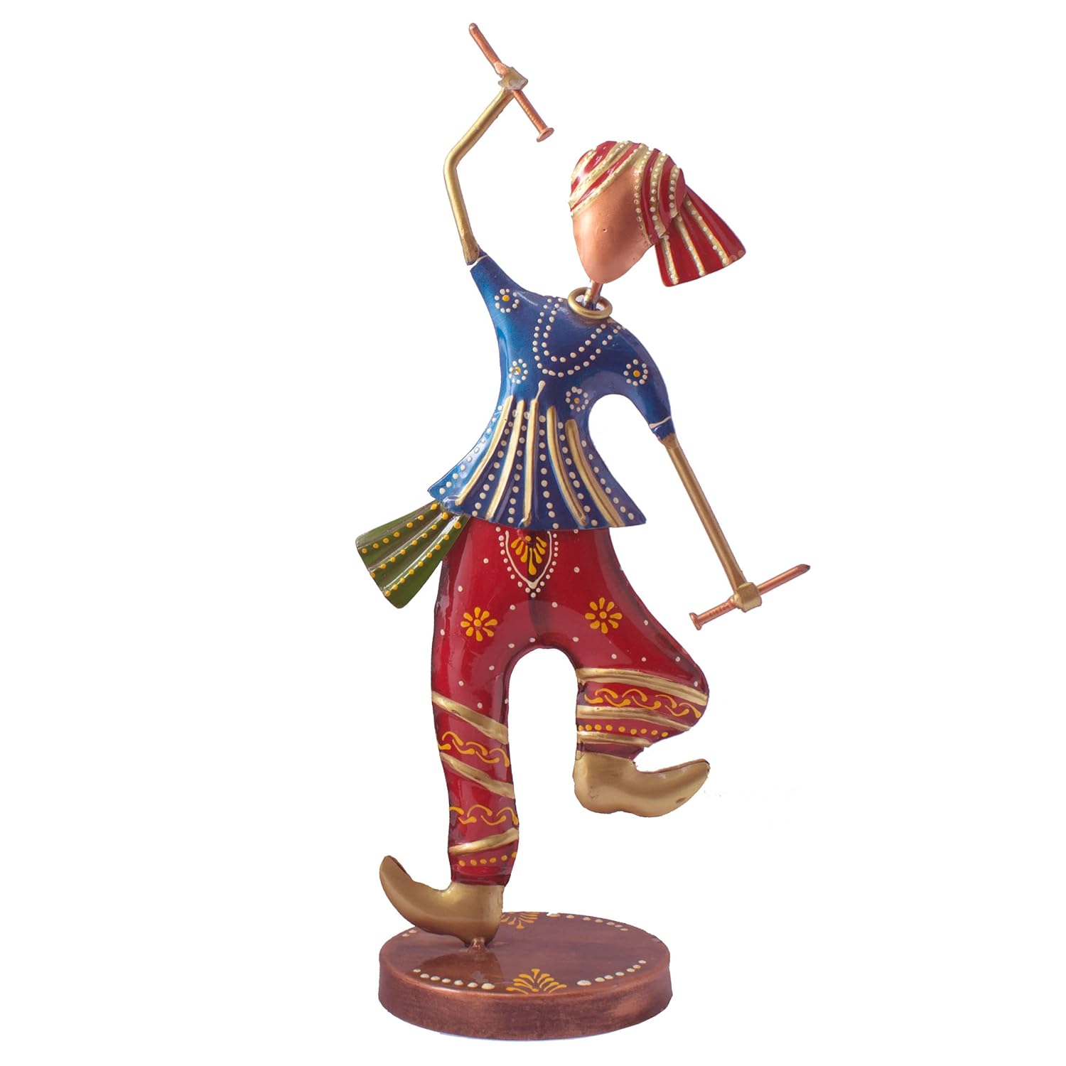 Home Decor Gujarati Dancing Couple Set of 2 Colourful Dandia Dancers Iron Figurine Statue for Home, Living Room, Gifts (14 inch) — photo — 6 of 8