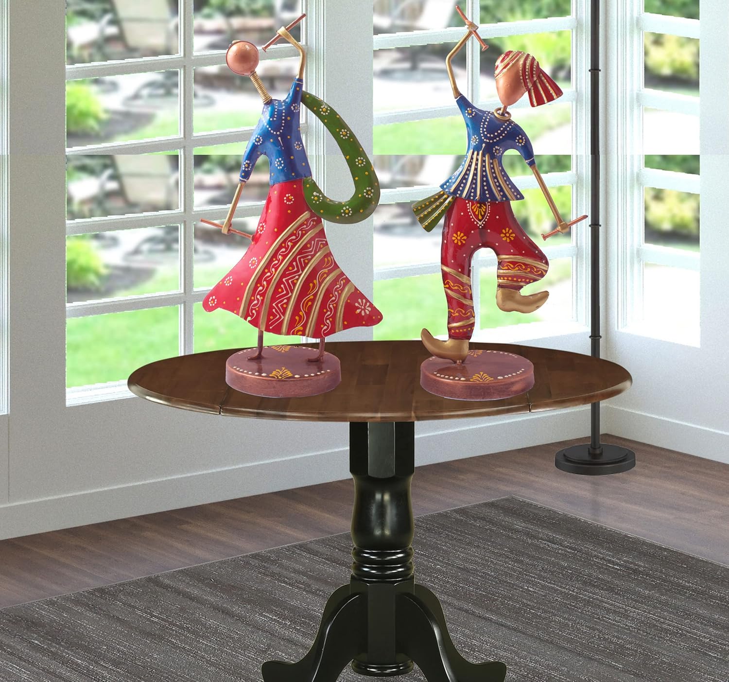 Home Decor Gujarati Dancing Couple Set of 2 Colourful Dandia Dancers Iron Figurine Statue for Home, Living Room, Gifts (14 inch) — photo — 4 of 8