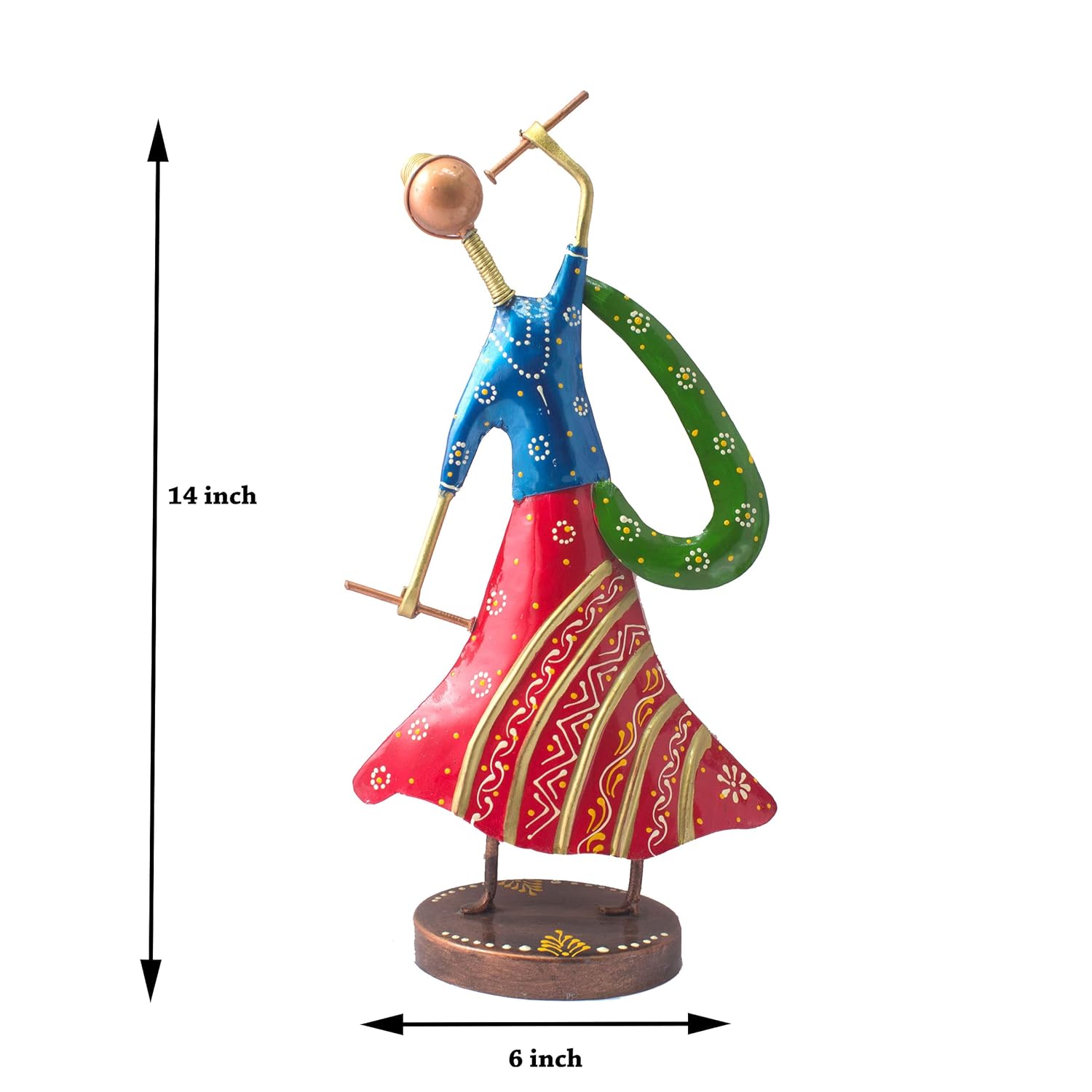 Home Decor Gujarati Dancing Couple Set of 2 Colourful Dandia Dancers Iron Figurine Statue for Home, Living Room, Gifts (14 inch) — photo — 3 of 8