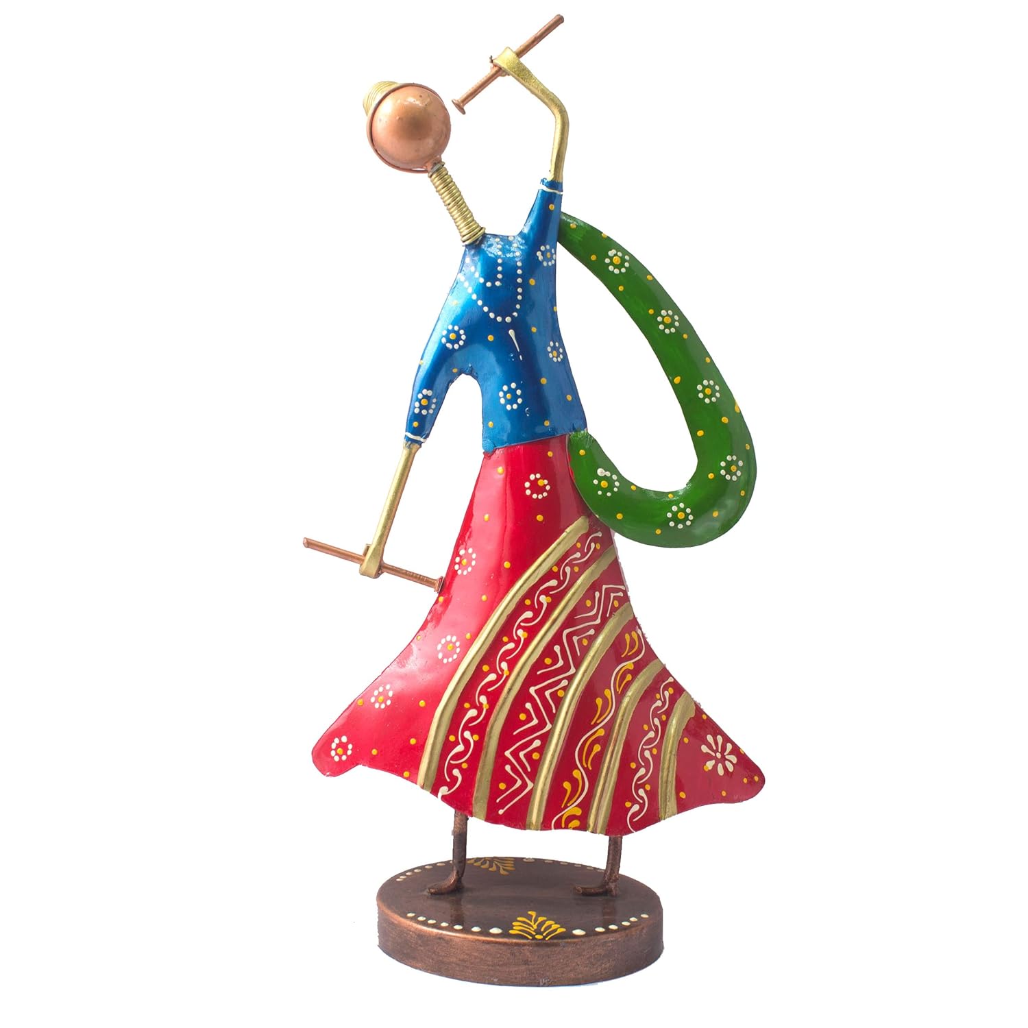Home Decor Gujarati Dancing Couple Set of 2 Colourful Dandia Dancers Iron Figurine Statue for Home, Living Room, Gifts (14 inch) — photo — 5 of 8