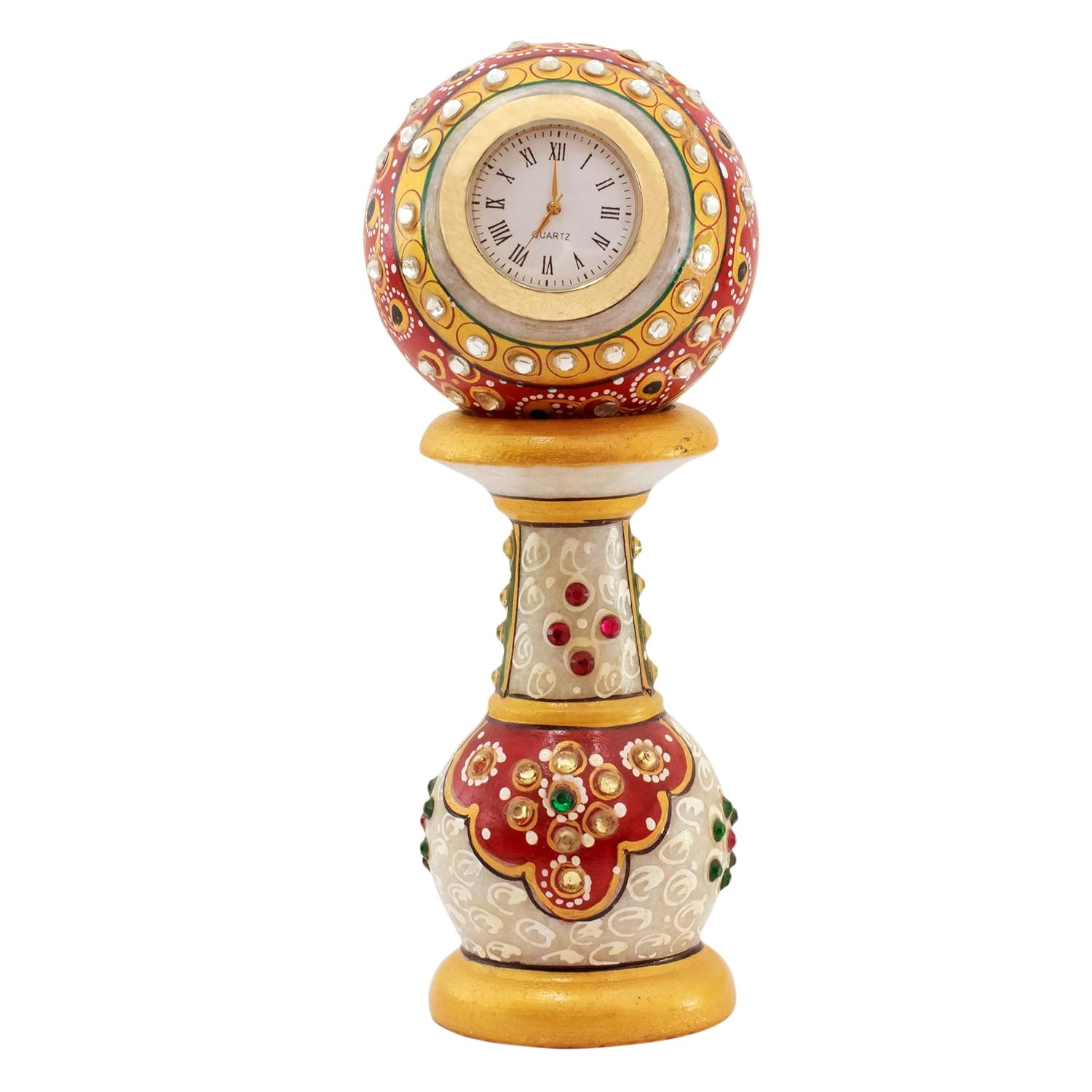 Table Clock Decorative Showpiece Rajasthani Fine Meenakari Work Marble Clock Home Decor for Study Table, Work Desk, Living Room, (6 inch) (Desk Clock) — photo — 2 of 6