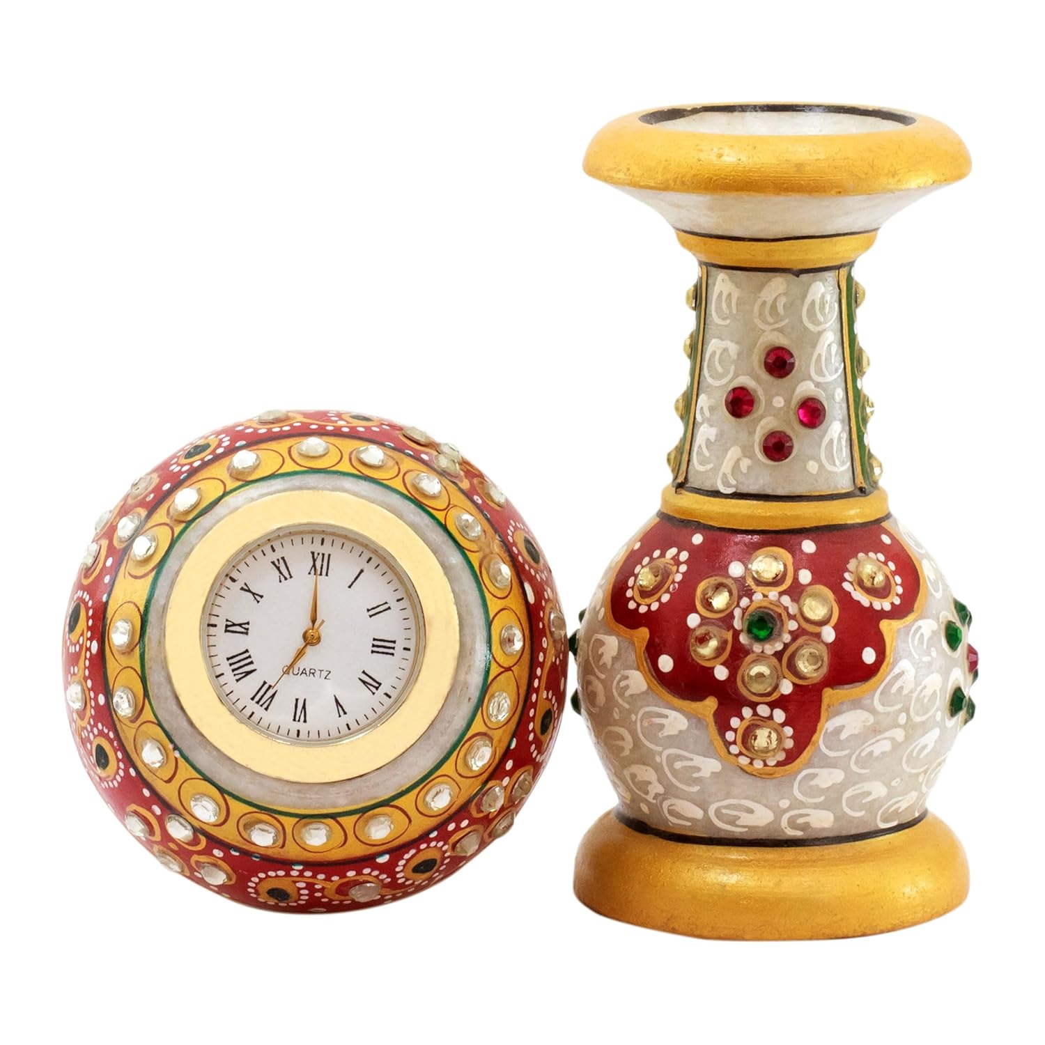 Table Clock Decorative Showpiece Rajasthani Fine Meenakari Work Marble Clock Home Decor for Study Table, Work Desk, Living Room, (6 inch) (Desk Clock) — photo — 4 of 6
