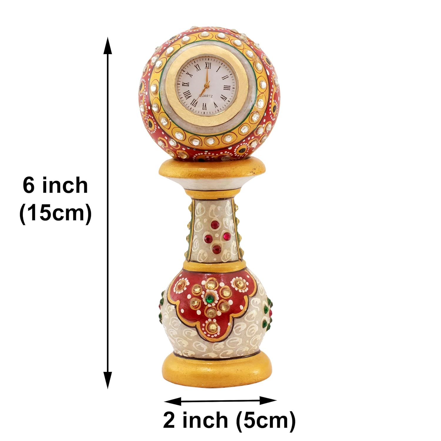 Table Clock Decorative Showpiece Rajasthani Fine Meenakari Work Marble Clock Home Decor for Study Table, Work Desk, Living Room, (6 inch) (Desk Clock) — photo — 5 of 6