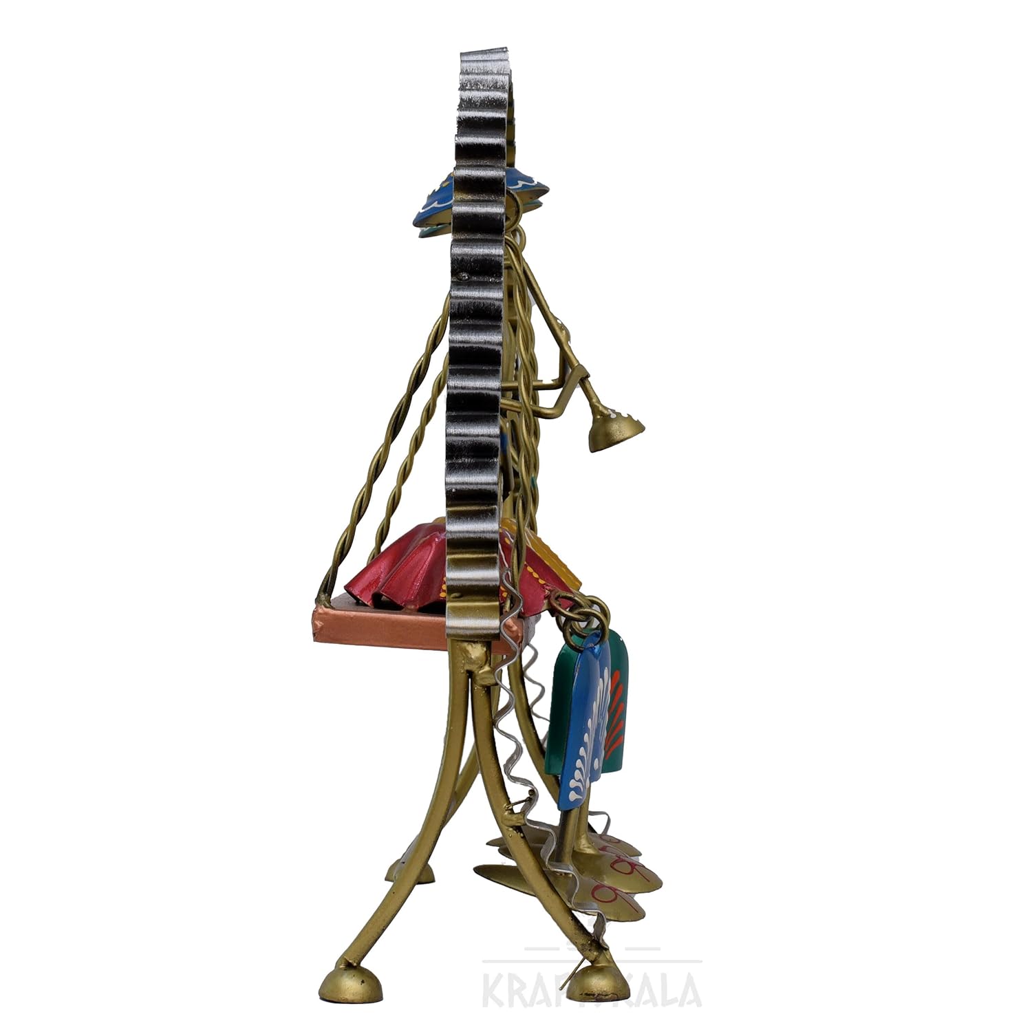 Rajasthani Home Decor Swing Set with 2 Dolls, 12 Inch Metal Handicraft Jhula Decorative Showpiece for Living Room, Center Table, Multicolour — photo — 8 of 9