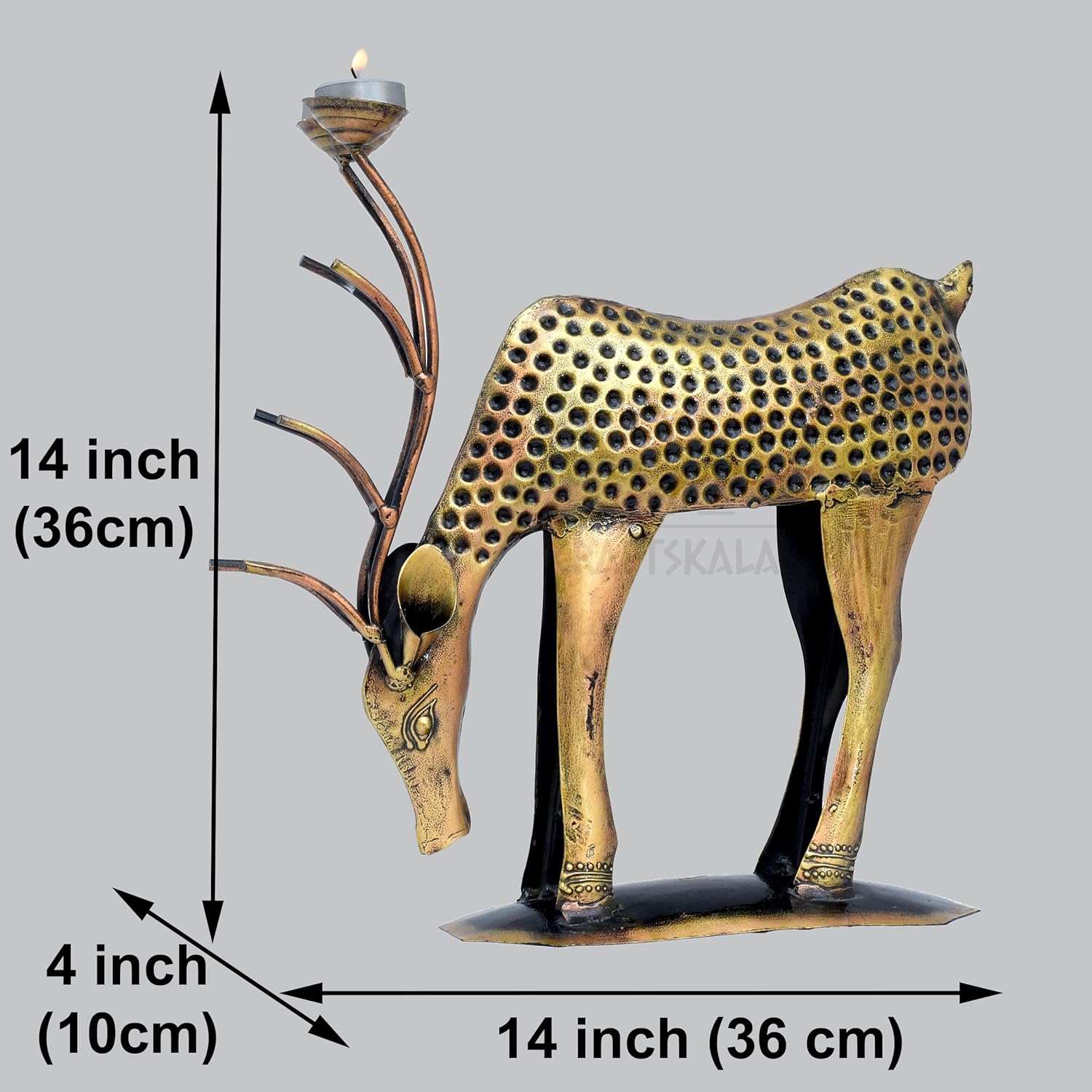 Decorative Showpiece Iron Metal Deer with Tea Light Candle Holder, 14 inch Large Deer Statue Home Decor Item for Living Room, Doorway (Deer) — photo — 3 of 6