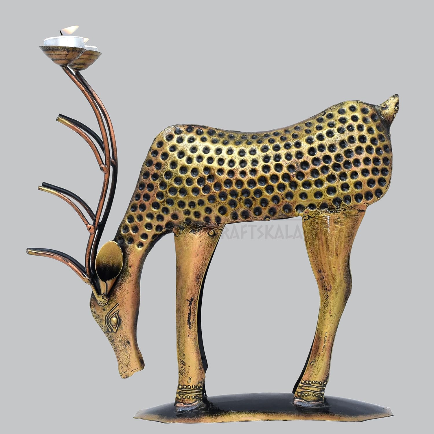 Decorative Showpiece Iron Metal Deer with Tea Light Candle Holder, 14 inch Large Deer Statue Home Decor Item for Living Room, Doorway (Deer) — photo — 4 of 6