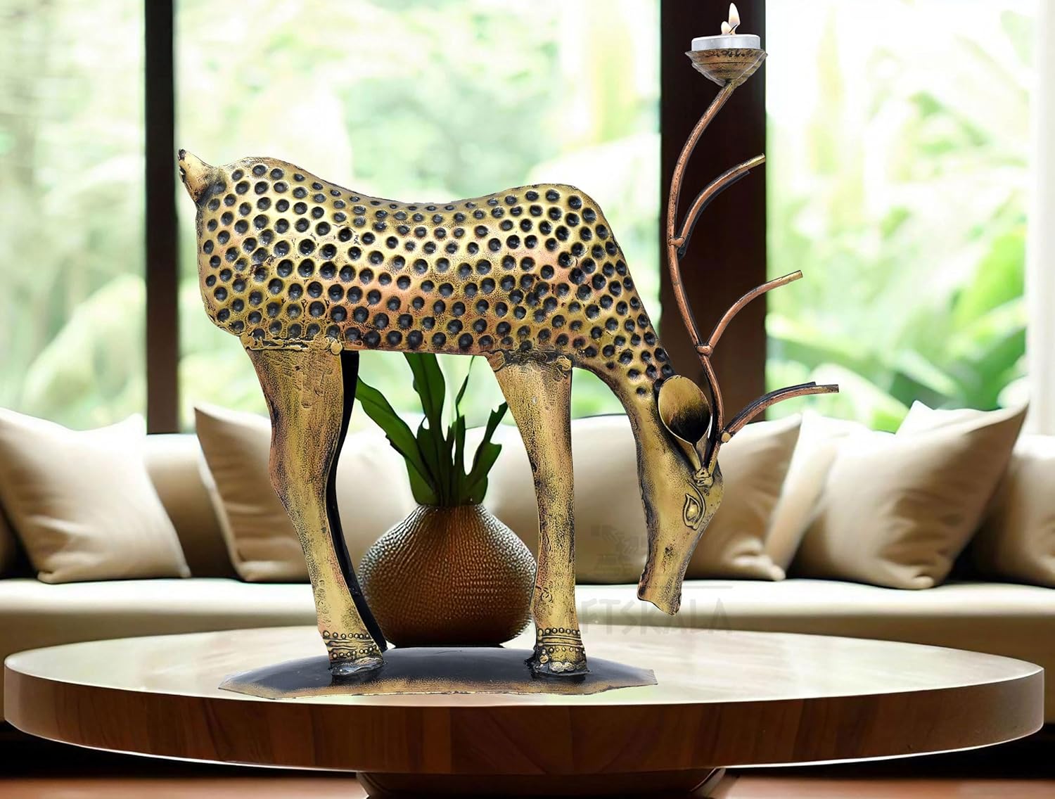 Decorative Showpiece Iron Metal Deer with Tea Light Candle Holder, 14 inch Large Deer Statue Home Decor Item for Living Room, Doorway (Deer) — photo — 2 of 6