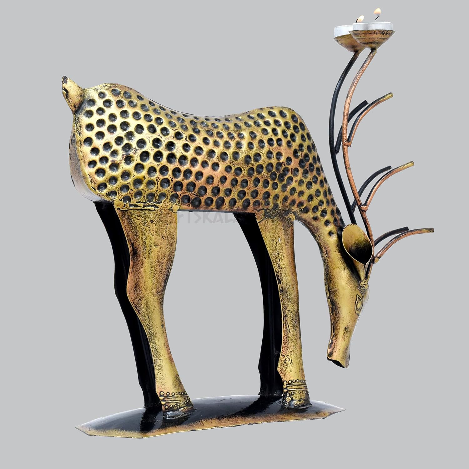 Decorative Showpiece Iron Metal Deer with Tea Light Candle Holder, 14 inch Large Deer Statue Home Decor Item for Living Room, Doorway (Deer) — photo — 6 of 6