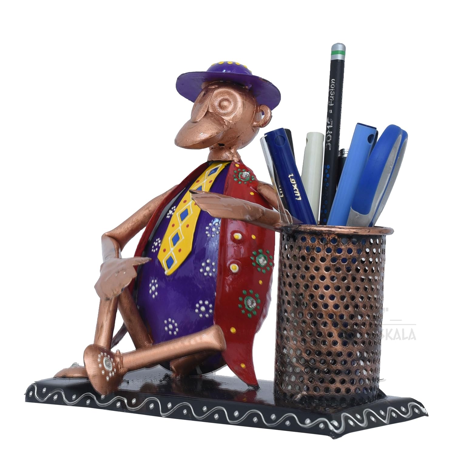 Desk Pen Stand Monkey Showpiece Iron Stationery Holder Paint brush Pen Pencil Stand for Desk Study Table Office Work Organizer Home Decor (Red) — photo — 6 of 7