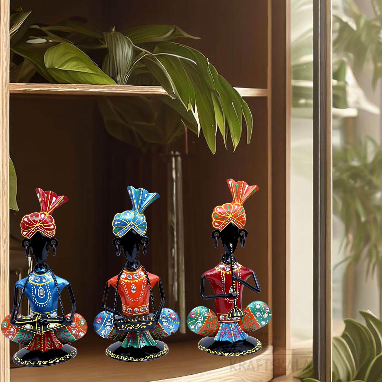 Rajasthani Musicians Showpiece Set of 3 Tribal Musicians Iron Statue Table Decoration Item for Living Room, Home, Office, Gifts — photo — 5 of 7