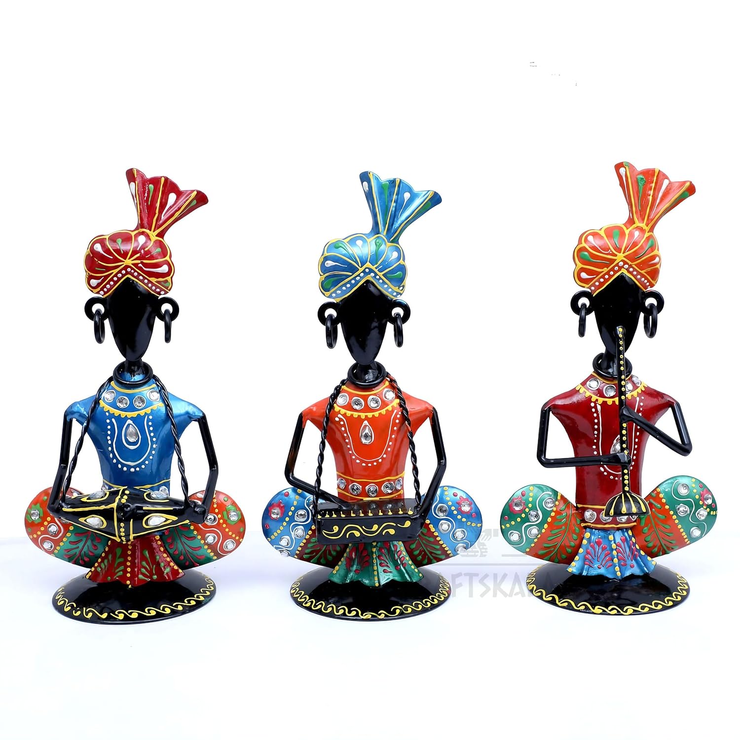 Rajasthani Musicians Showpiece Set of 3 Tribal Musicians Iron Statue Table Decoration Item for Living Room, Home, Office, Gifts — photo — 2 of 7