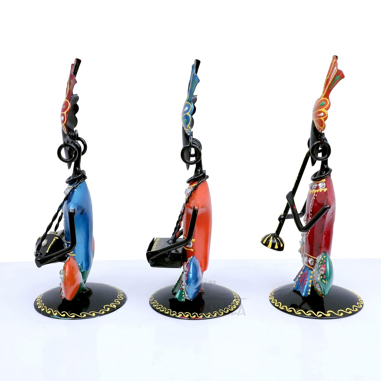 Rajasthani Musicians Showpiece Set of 3 Tribal Musicians Iron Statue Table Decoration Item for Living Room, Home, Office, Gifts — photo — 6 of 7
