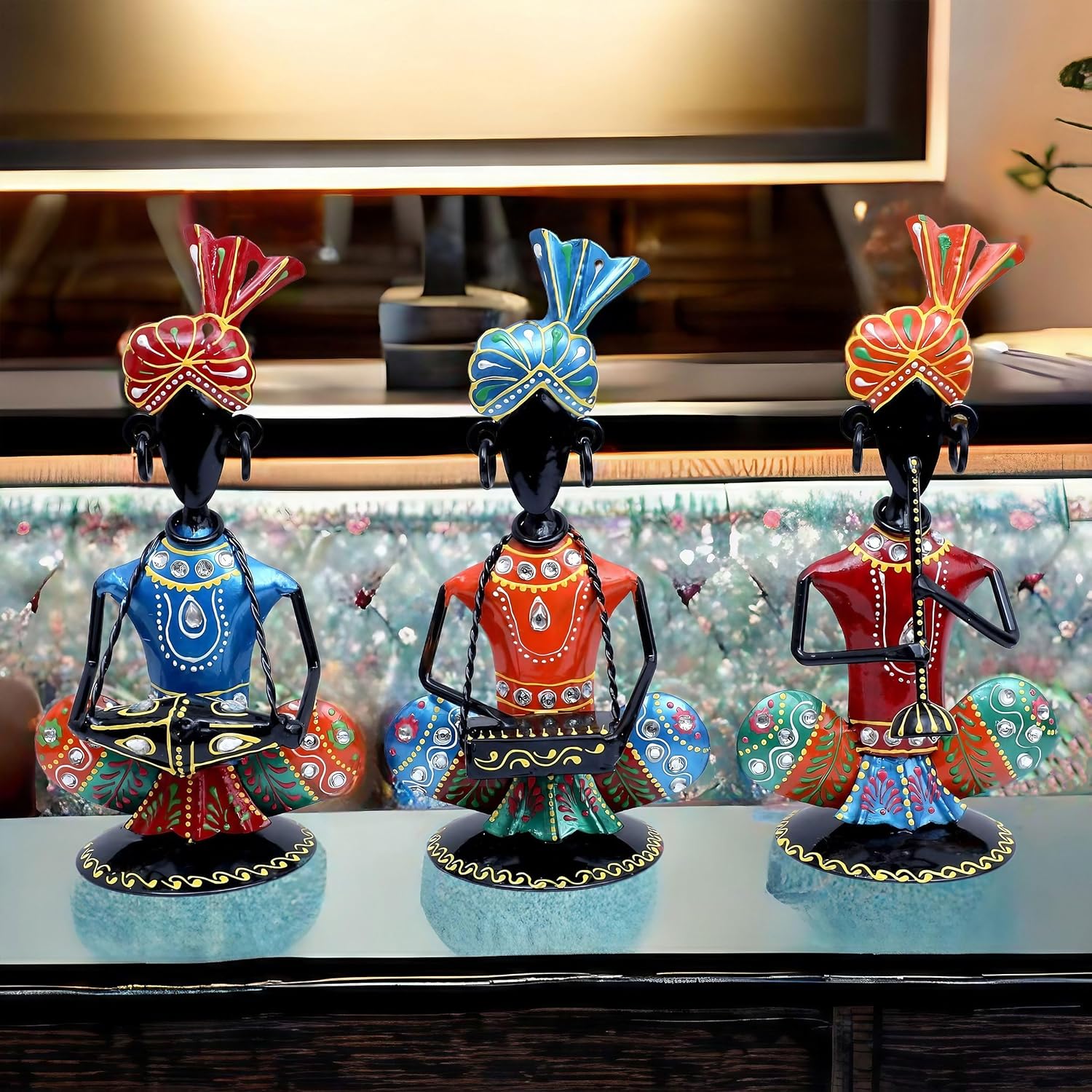 Rajasthani Musicians Showpiece Set of 3 Tribal Musicians Iron Statue Table Decoration Item for Living Room, Home, Office, Gifts — photo — 4 of 7