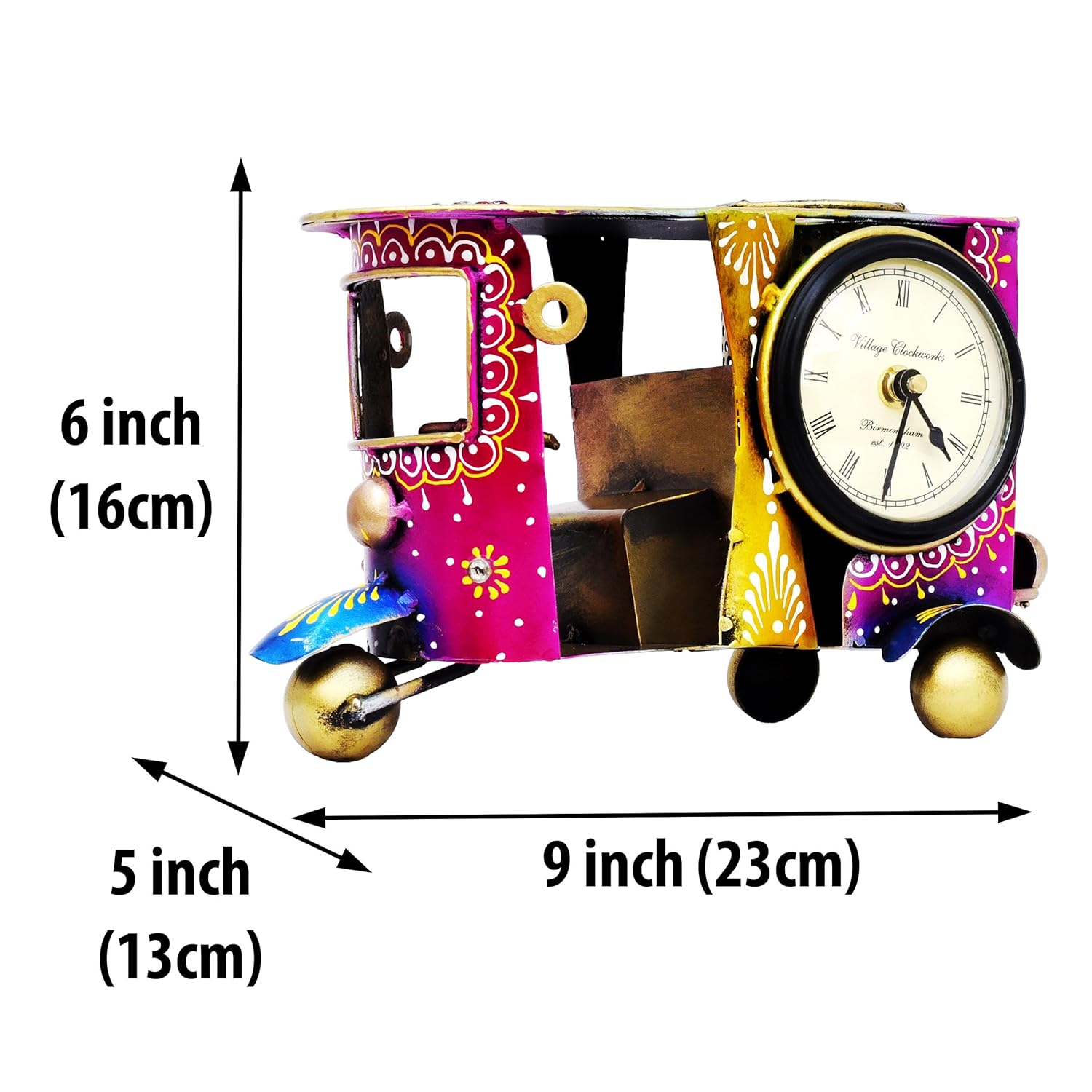 Desk Pen Stand with Table Clock, Decorative Auto Rickshaw Showpiece Stationery Holder Brush Pencil Stand for Work Desk Study Table Students Office Organizer Home Decor — photo — 4 of 8