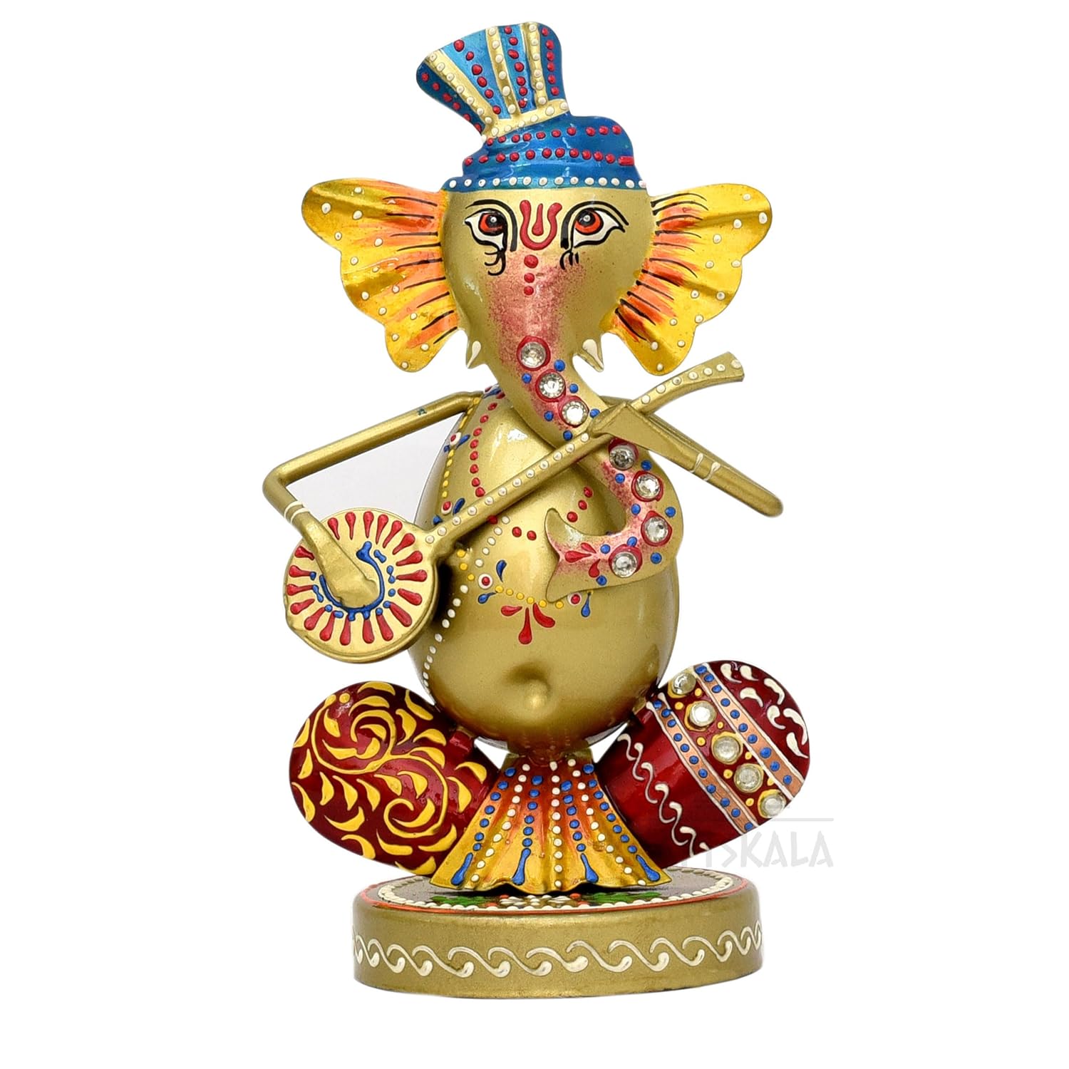 Musical Ganesha Statues Set of 3 Hand Painted Wrought Iron Figurines for Home Decor, Living Room Decoration, Office, Shops and Gifts, Multicolour — photo — 5 of 8