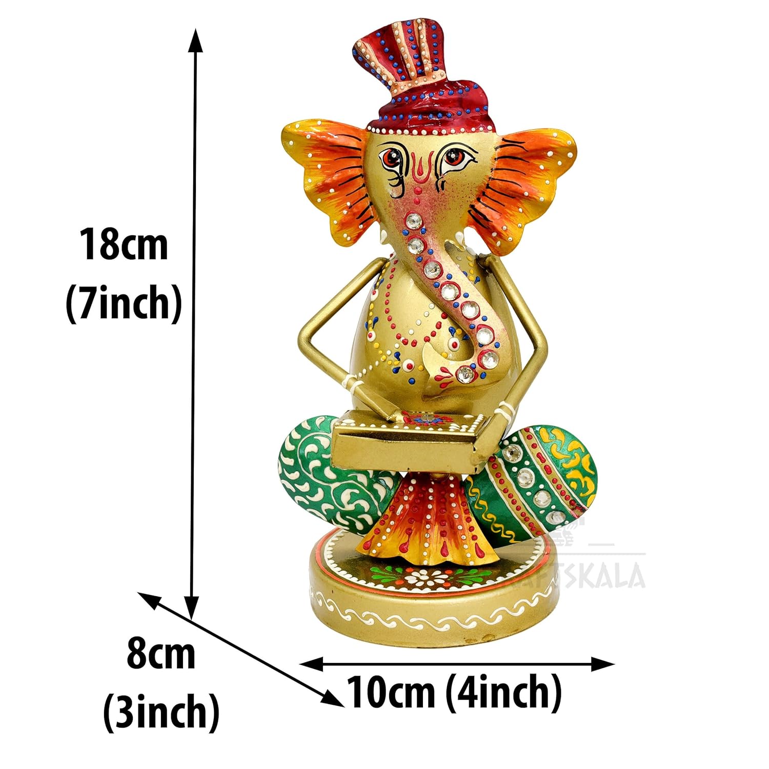 Musical Ganesha Statues Set of 3 Hand Painted Wrought Iron Figurines for Home Decor, Living Room Decoration, Office, Shops and Gifts, Multicolour — photo — 3 of 8