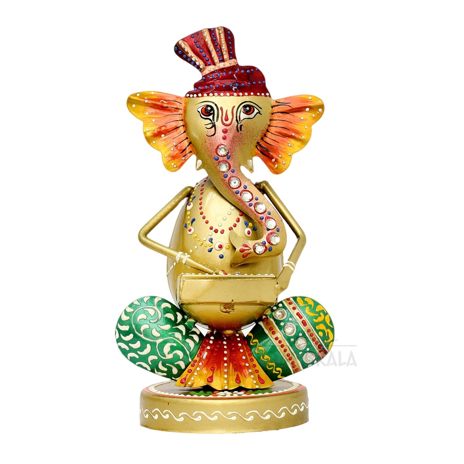 Musical Ganesha Statues Set of 3 Hand Painted Wrought Iron Figurines for Home Decor, Living Room Decoration, Office, Shops and Gifts, Multicolour — photo — 7 of 8