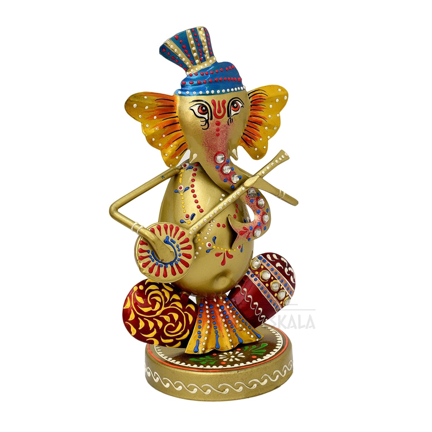 Musical Ganesha Statues Set of 3 Hand Painted Wrought Iron Figurines for Home Decor, Living Room Decoration, Office, Shops and Gifts, Multicolour — photo — 6 of 8