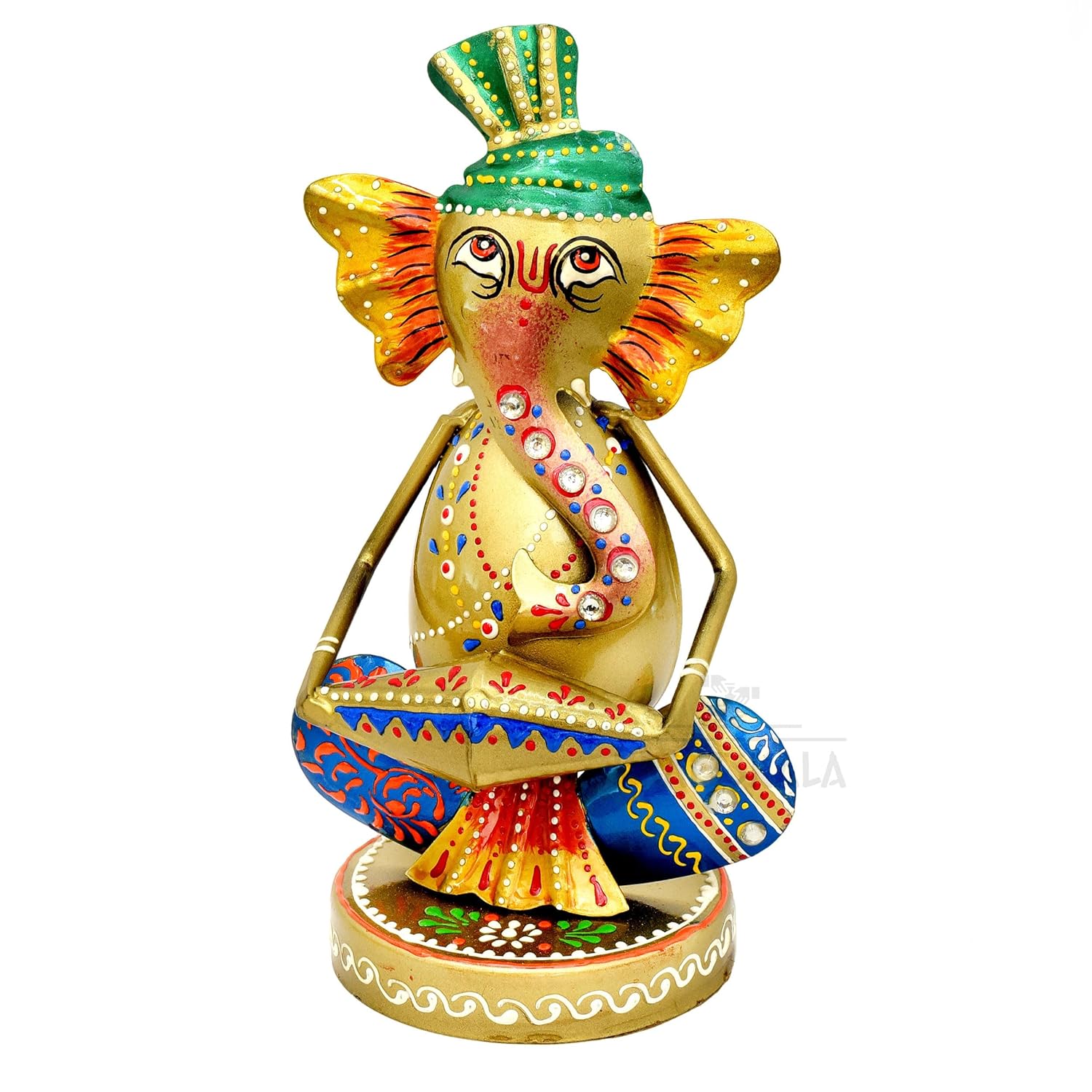Musical Ganesha Statues Set of 3 Hand Painted Wrought Iron Figurines for Home Decor, Living Room Decoration, Office, Shops and Gifts, Multicolour — photo — 4 of 8
