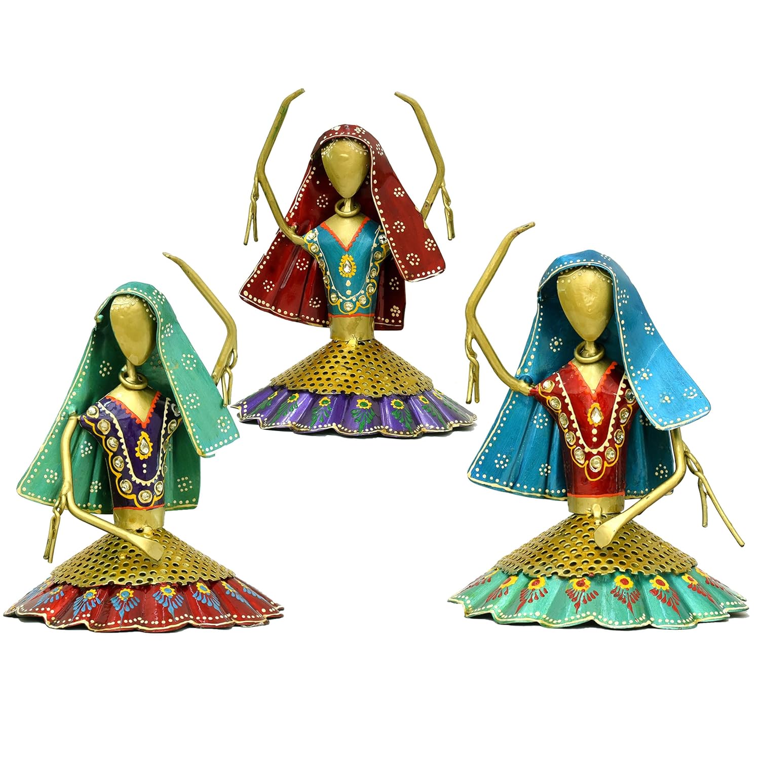 Set of 3 Kalbeliya Dancers Metal Decor Items for Living Room Showcase, Bedroom, Tabletop Decor, Traditional Rajasthani Dancers Decorative Showpieces (Kalbeliya) — photo — 2 of 8