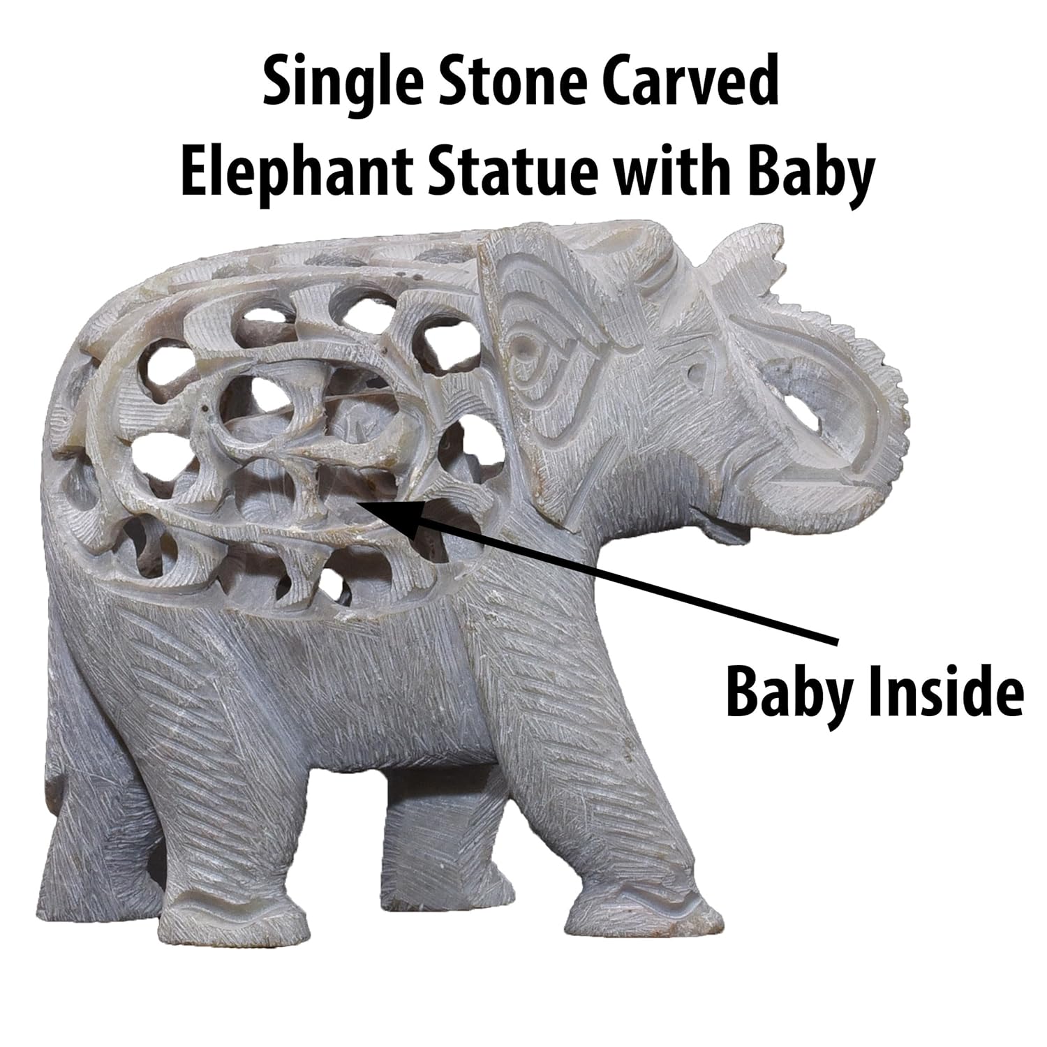 Single Stone Elephant & Baby Jali Elephant Soapstone Showpiece for Home Decor Table Office Desk — photo — 3 of 7