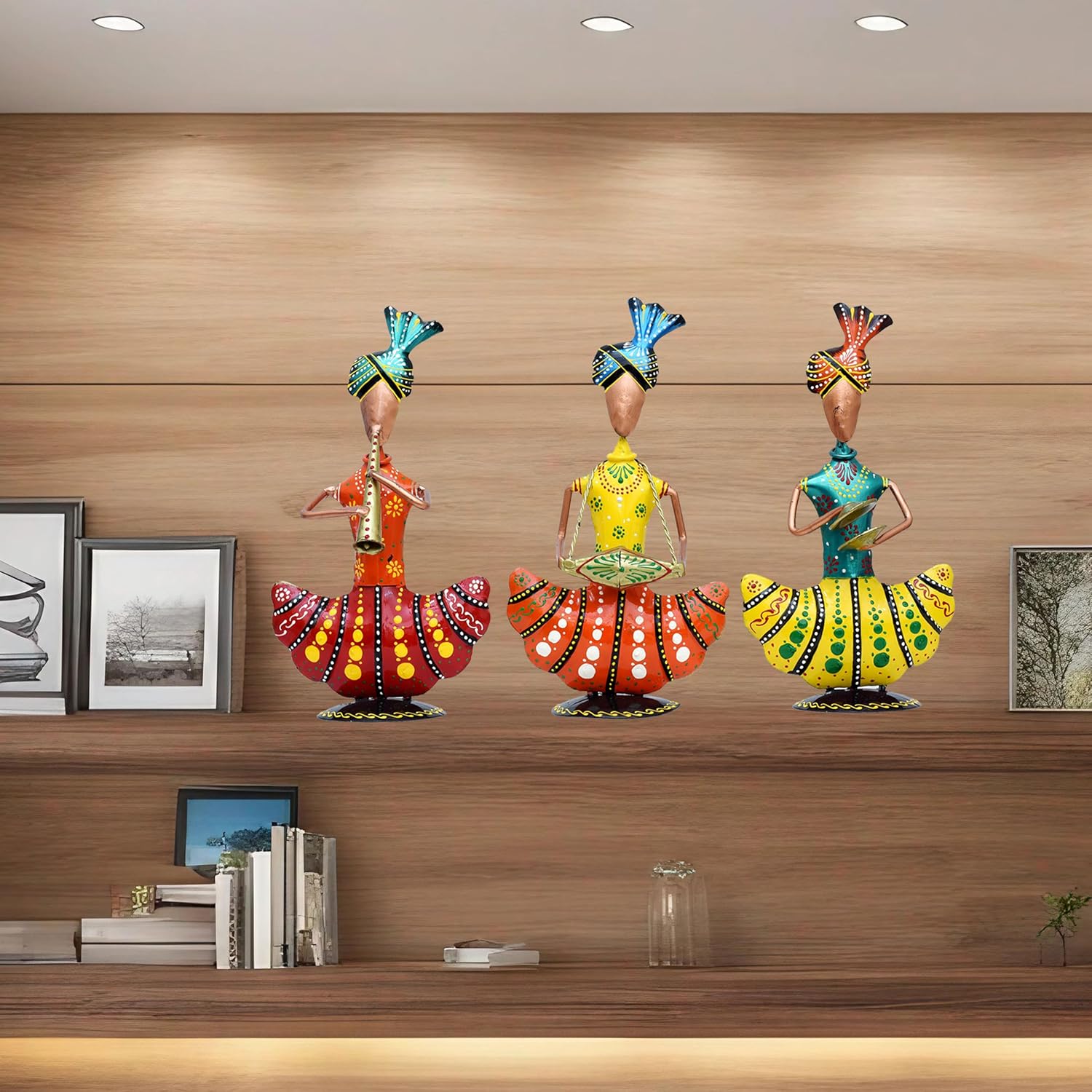 Metal Figurines for Home Decor, Traditional Rajasthani Musicians Pack of 3 Statues Home Decor Items for Living Room, Indoors (Gold Musicians) — photo — 5 of 9