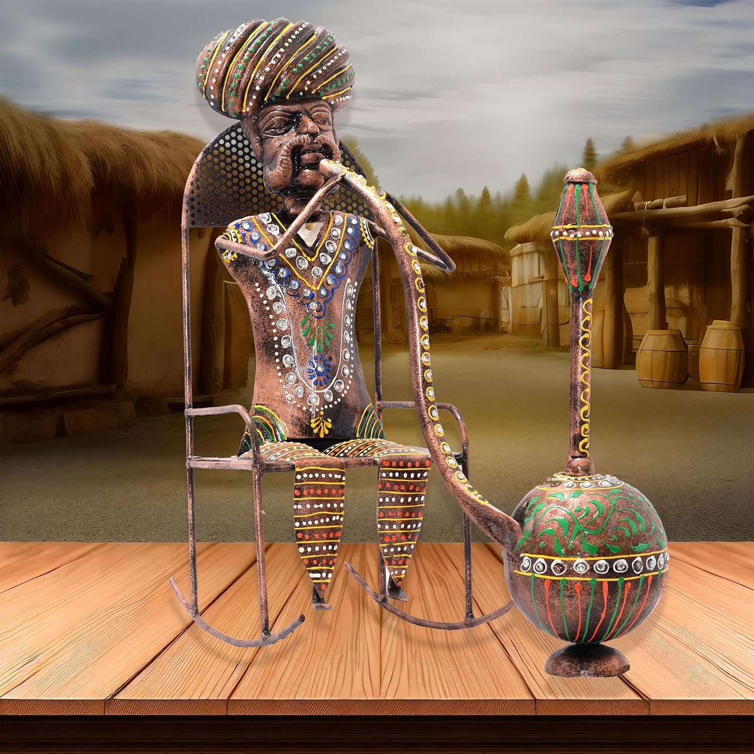 Ethinc Villager on Chair 16 inch Large Metal Decor Showpiece for Living Room Showcase, Tabletop Decor, Traditional Rajasthani Decorative Showpiece — photo — 4 of 7