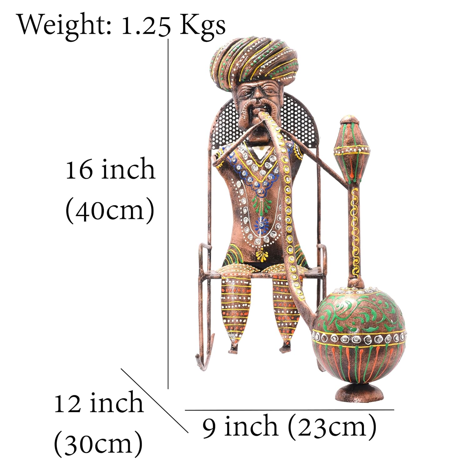 Ethinc Villager on Chair 16 inch Large Metal Decor Showpiece for Living Room Showcase, Tabletop Decor, Traditional Rajasthani Decorative Showpiece — photo — 3 of 7
