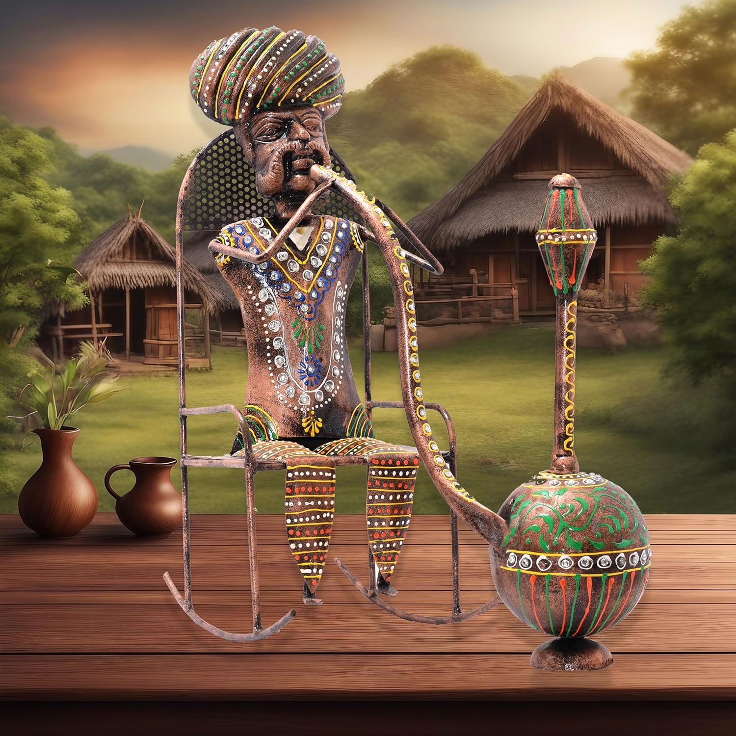 Ethinc Villager on Chair 16 inch Large Metal Decor Showpiece for Living Room Showcase, Tabletop Decor, Traditional Rajasthani Decorative Showpiece — photo — 6 of 7