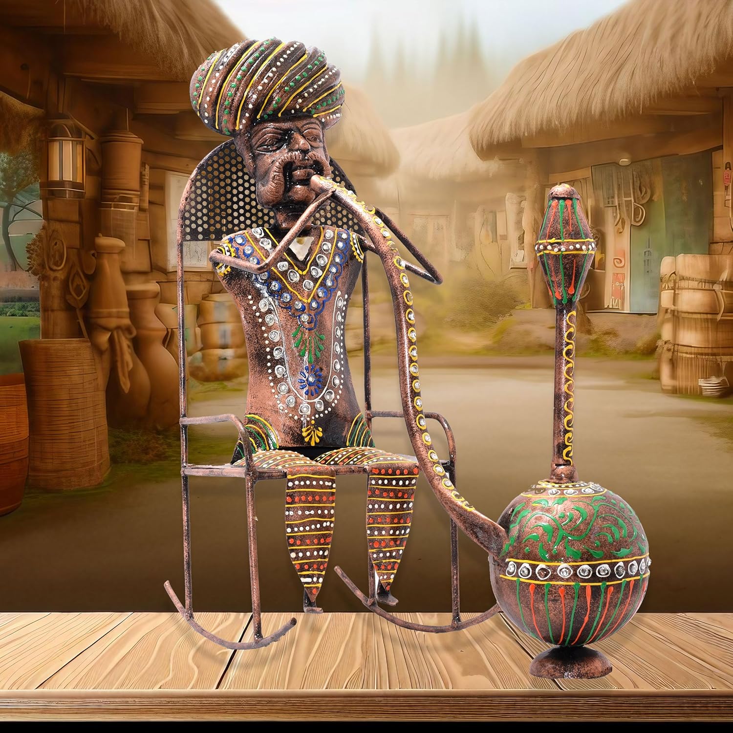Ethinc Villager on Chair 16 inch Large Metal Decor Showpiece for Living Room Showcase, Tabletop Decor, Traditional Rajasthani Decorative Showpiece