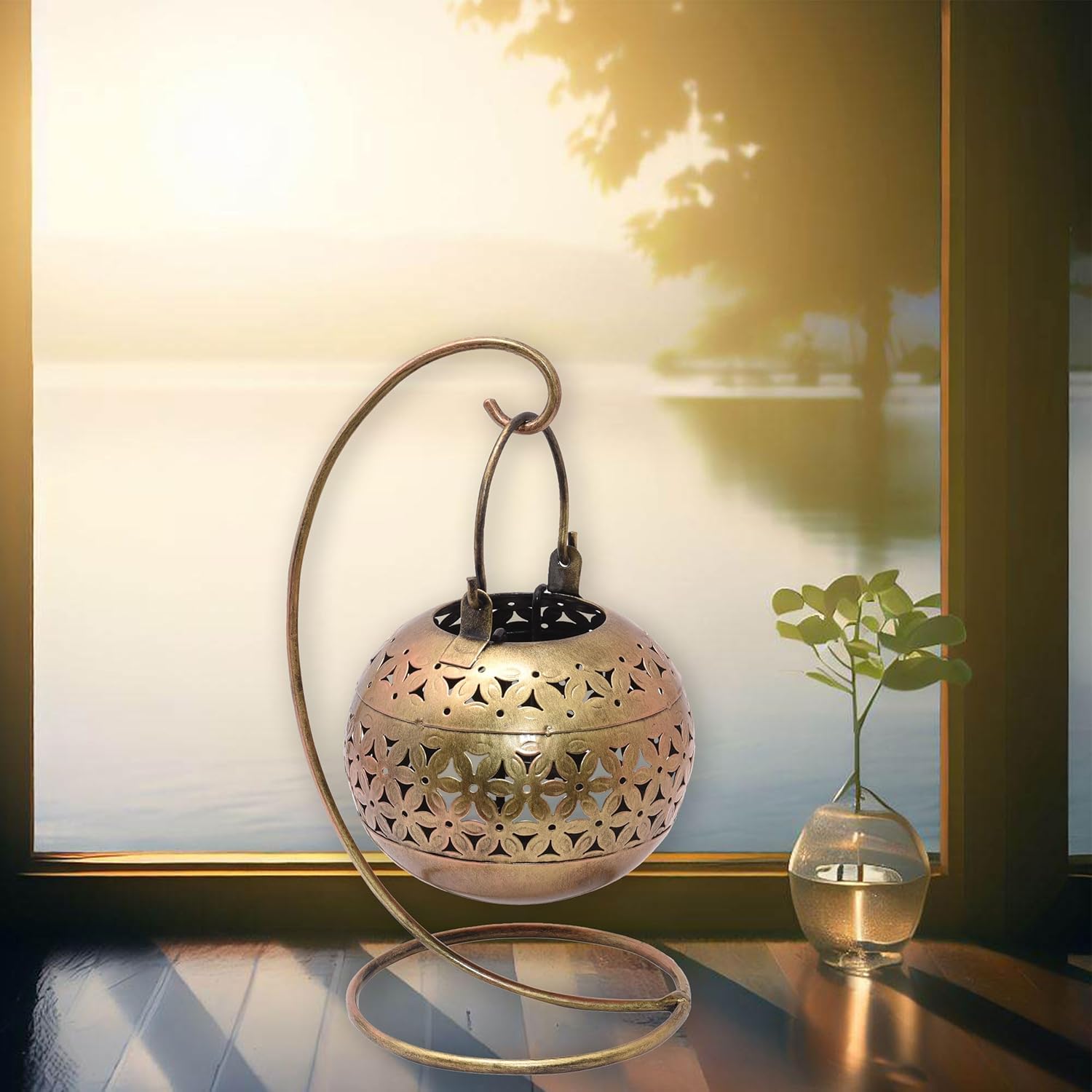 Handcrafted Antique 10in TabletTop Stand Hanging Tea Light Candle Holder Diwali Decoration String Light Holder Incense Burner — photo — 2 of 7