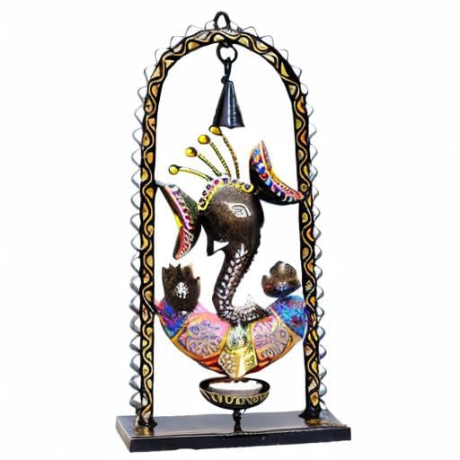 Ganesh Tealight Candle Diya Holder Tabletop Wall Hanging Home Decor with Spiritual Bell, Tealight Holder Metal Showpiece for Living Room, Yoga, Gifts — photo — 8 of 8