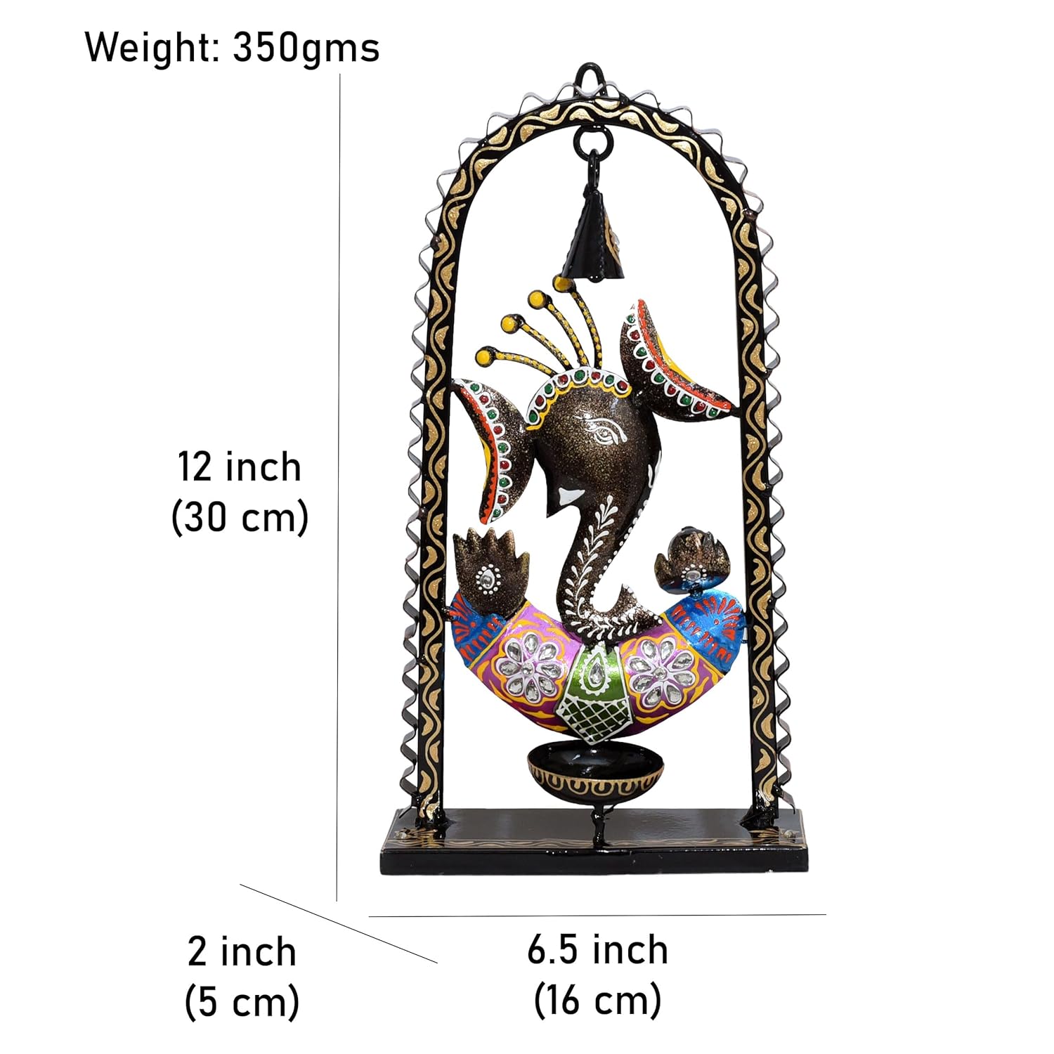 Ganesh Tealight Candle Diya Holder Tabletop Wall Hanging Home Decor with Spiritual Bell, Tealight Holder Metal Showpiece for Living Room, Yoga, Gifts — photo — 4 of 8