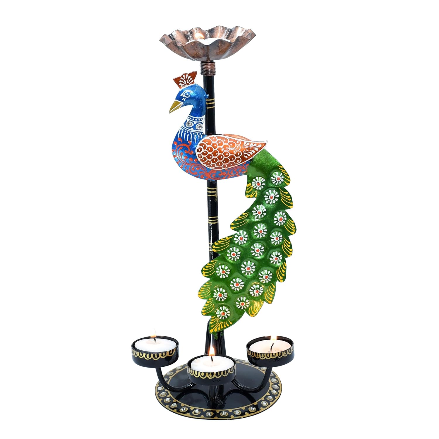 Illuminate Your Space with Elegant Tealight Candle Holder - Decorative Peacock Four Candle Holder (Design 1)