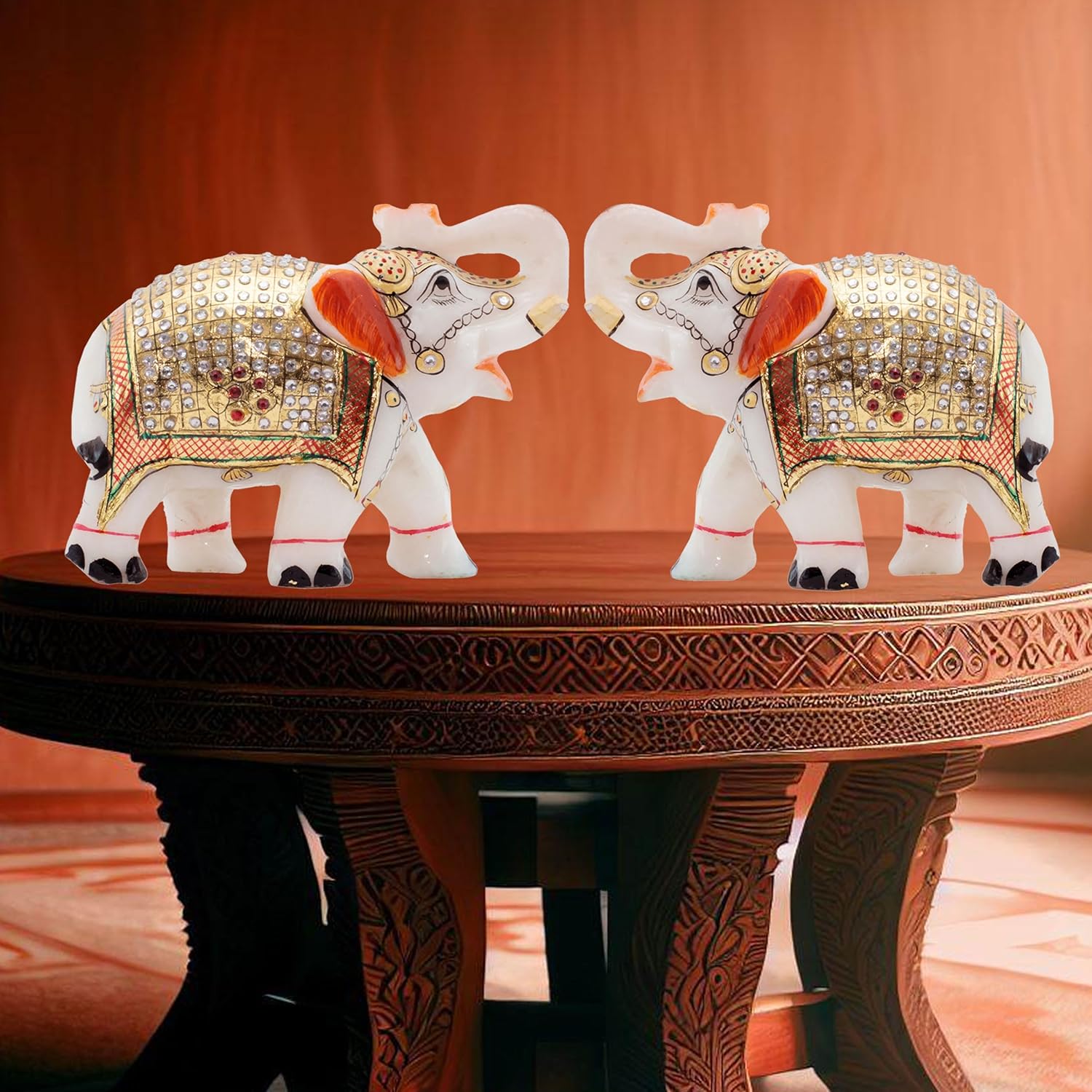 Marble Decorative Items Elephant Showpieces Pack of 2 Marble Elephant Statue 10x8x13cm for Home Decor Shelf Living Room Hathi Vastu Puja Idol (Marble, 4 x 5 inch) — photo — 8 of 10