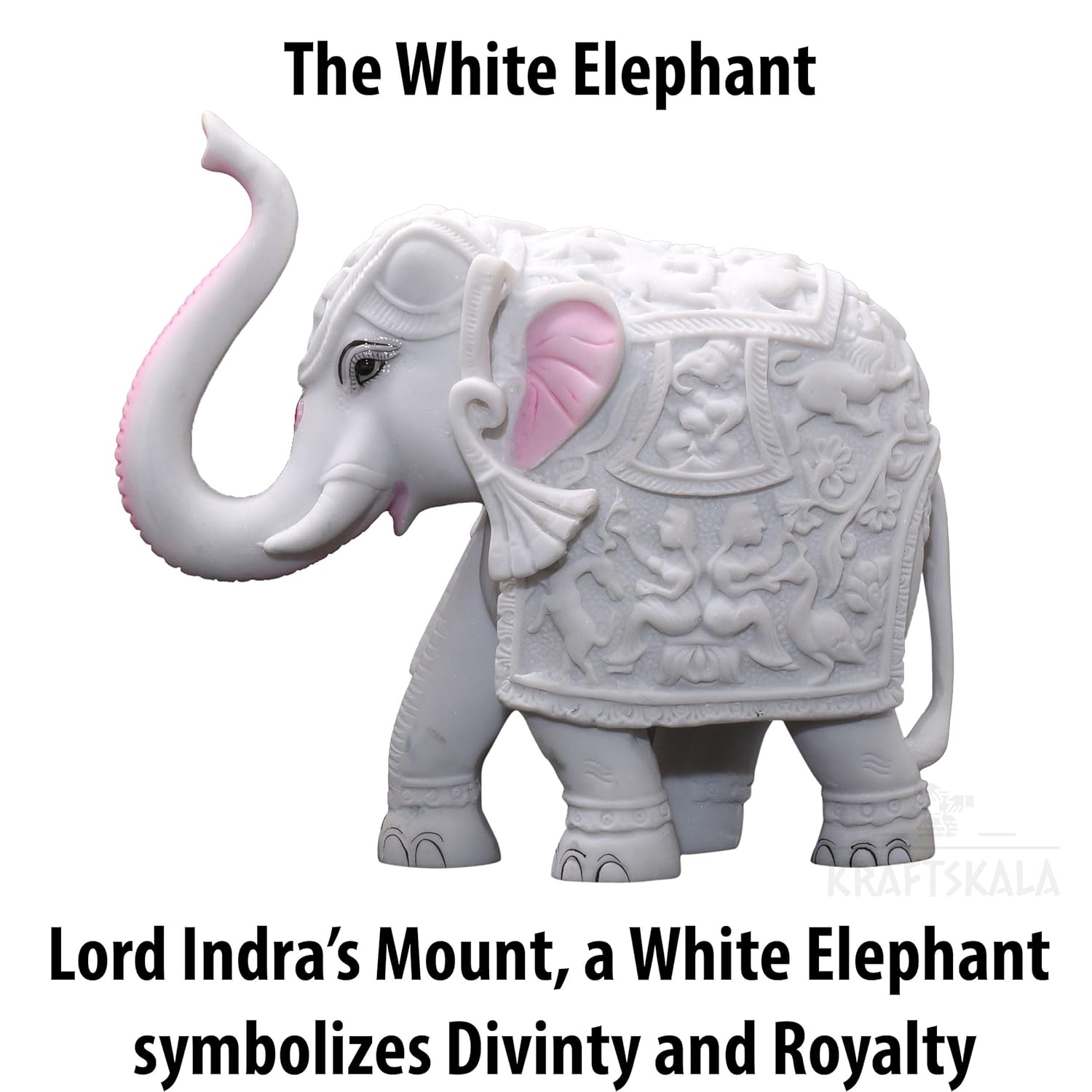 White Elephant Showpiece Big Size Marble Resin Aesthetic Statue Decorative Item for Home, 6 inch Elephant Decor for Home Vastu, Shelf, Study Room, Work Table (6 x 7 inch) — photo — 7 of 8