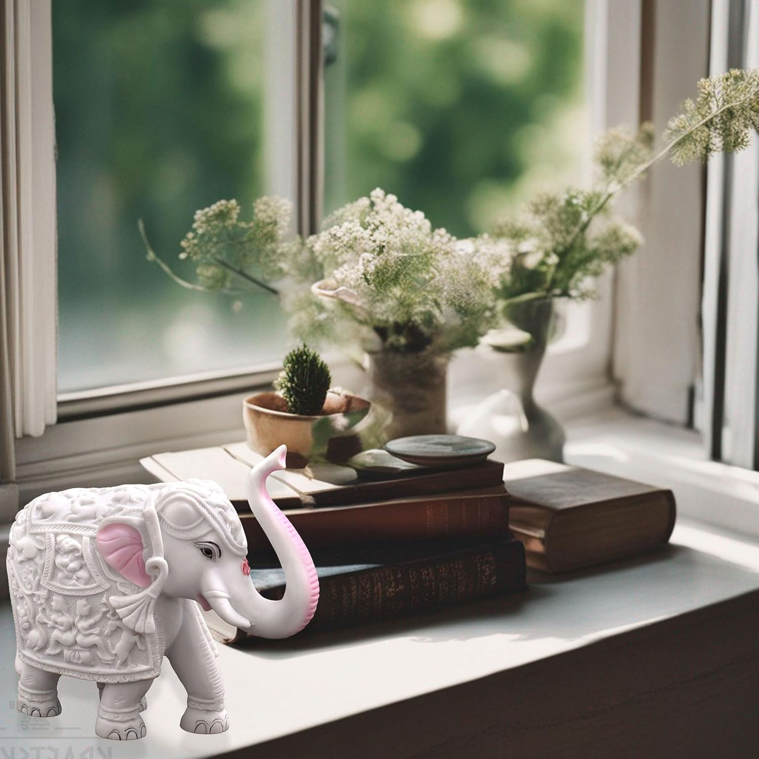 White Elephant Showpiece Big Size Marble Resin Aesthetic Statue Decorative Item for Home, 6 inch Elephant Decor for Home Vastu, Shelf, Study Room, Work Table (6 x 7 inch) — photo — 2 of 8