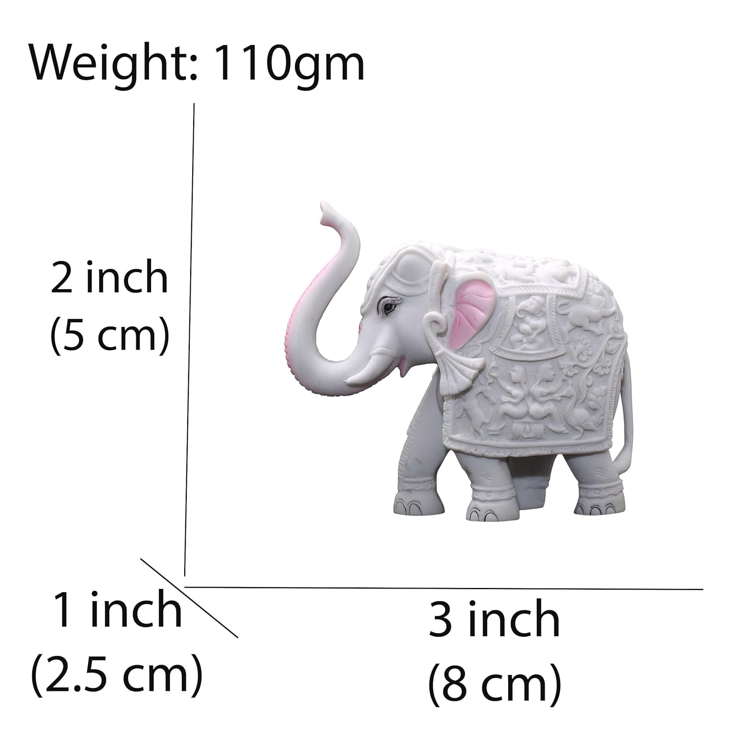 Pack of 2 White Elephant Showpieces Home Decor for Living Room, Table, Shelf, 2 x 3 inch Elephant Marble Resin Statue for Vastu, Feng Shui, Office Decor, Gifting — photo — 3 of 7