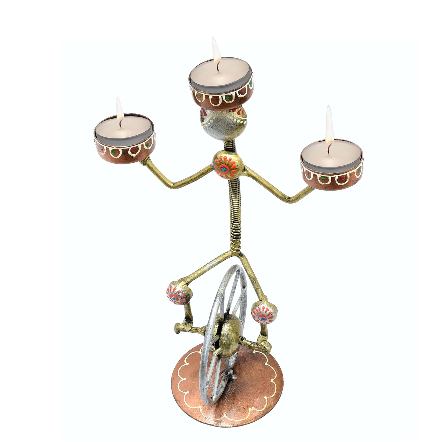 Premium Metal Tealight Candle Holder Antique Copper Gold Finish Versatile Ambiance Enhancement Captivating Storytelling Tealight Holder for Home Decor, Thoughtful Gifting (Cycle) — photo — 5 of 7